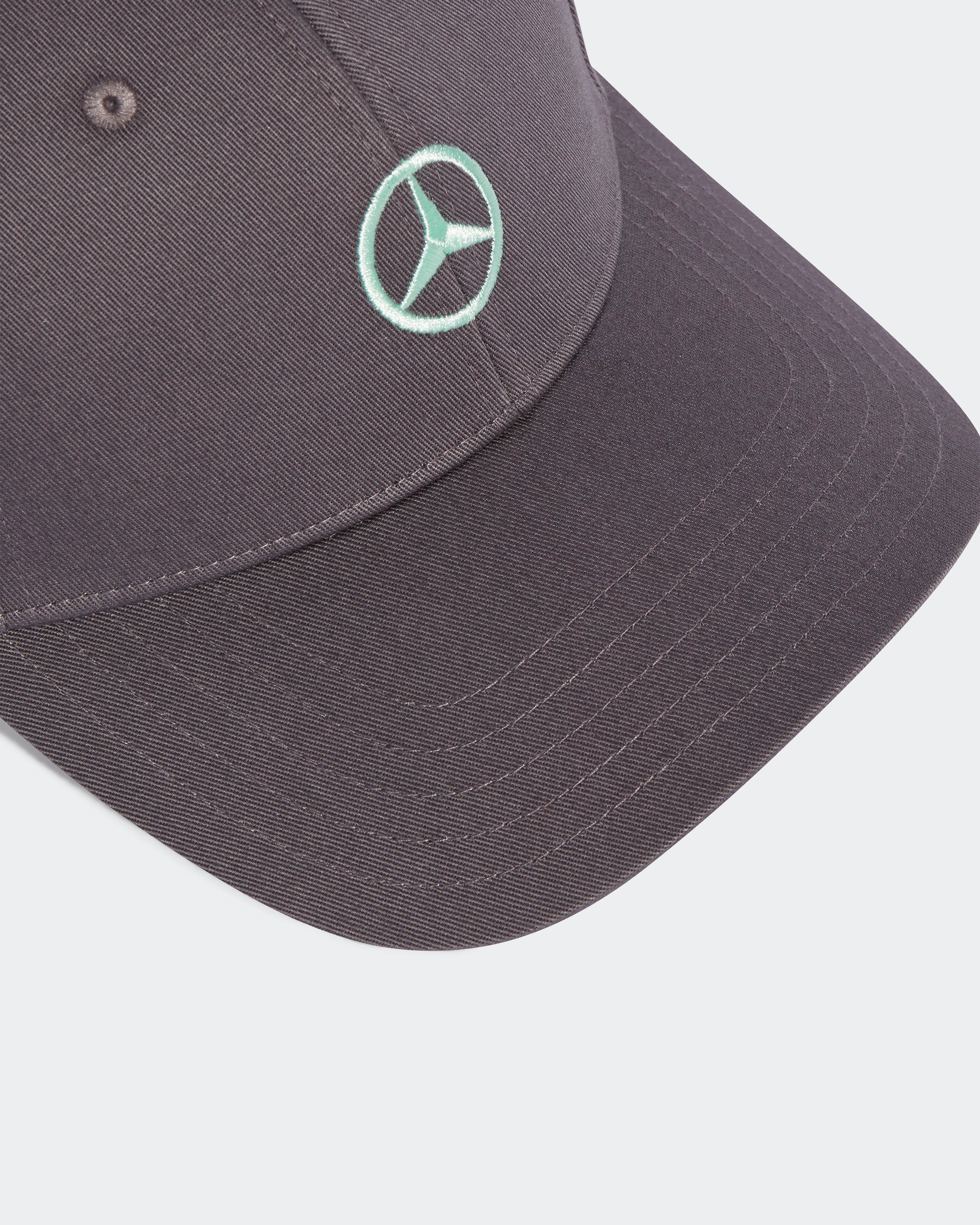 Fan Cotton Cap Grey — close-up design detail showing Mercedes-AMG PETRONAS F1 styling and product details | Dash Racegear