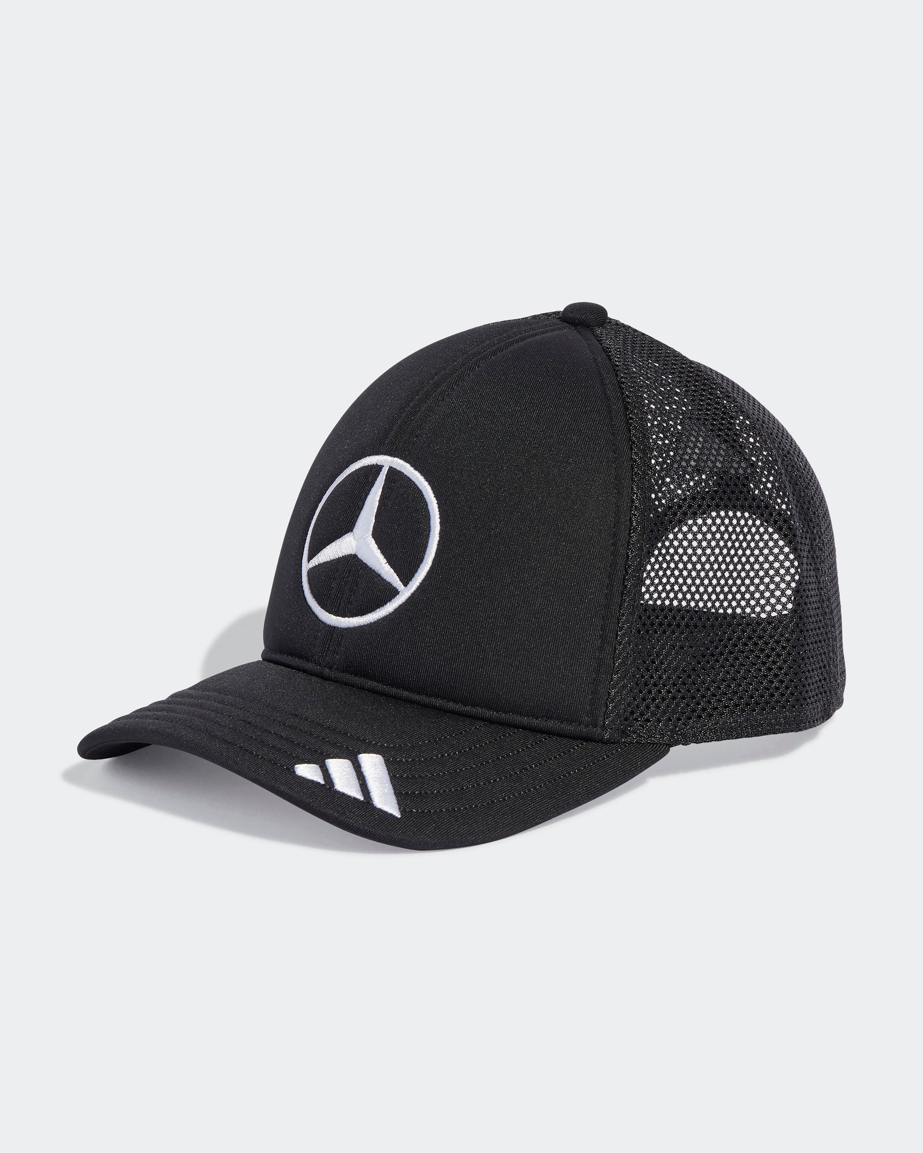 2025 Team Snapback Star Trucker Cap Black — primary product view showing Mercedes-AMG PETRONAS F1 styling and product details | Dash Racegear