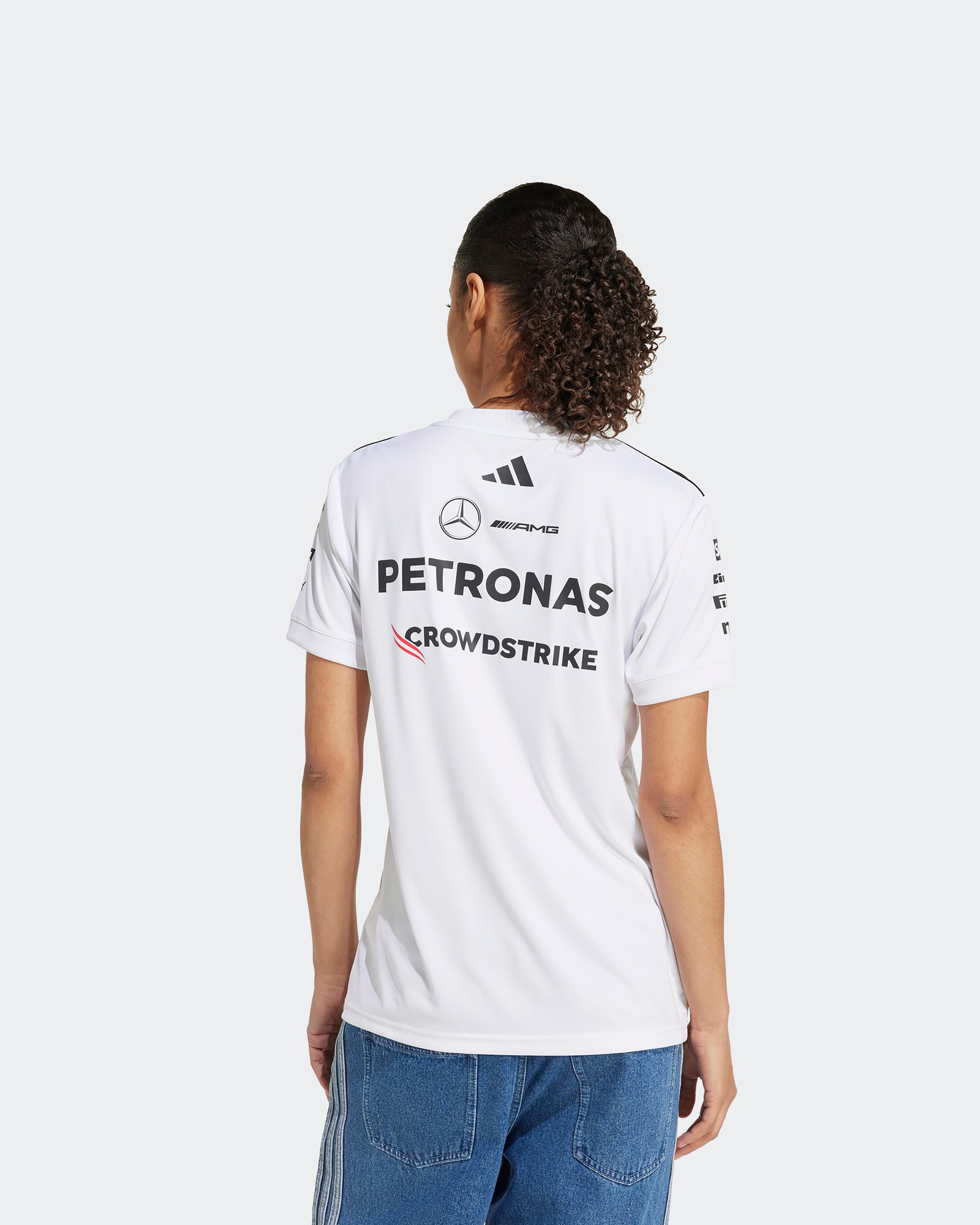 Womens 2025 Team Driver Tee White — additional product detail showing Mercedes-AMG PETRONAS F1 styling and product details | Dash Racegear