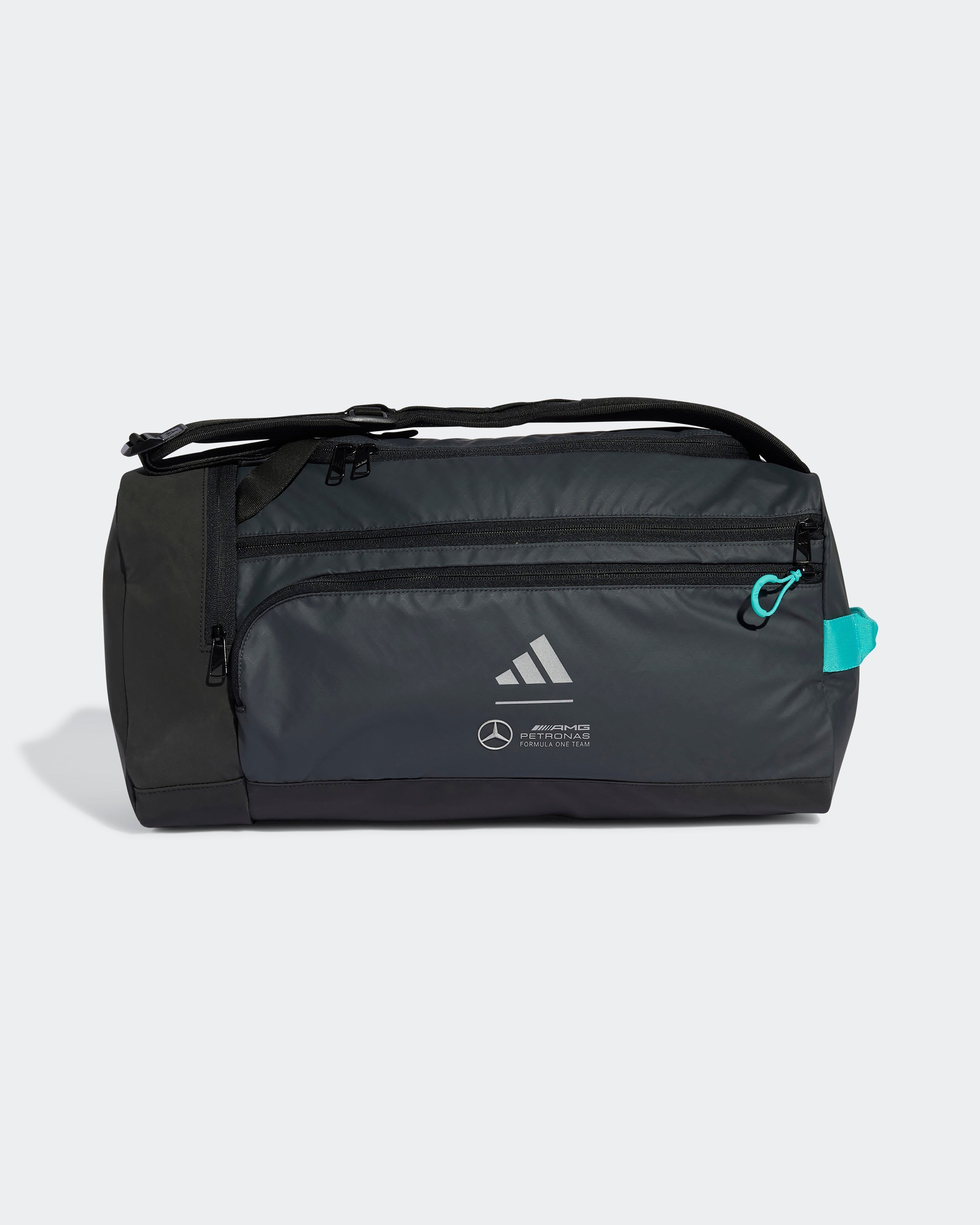Hybrid Duffel Bag Black — primary product view showing Mercedes-AMG PETRONAS F1 styling and product details | Dash Racegear