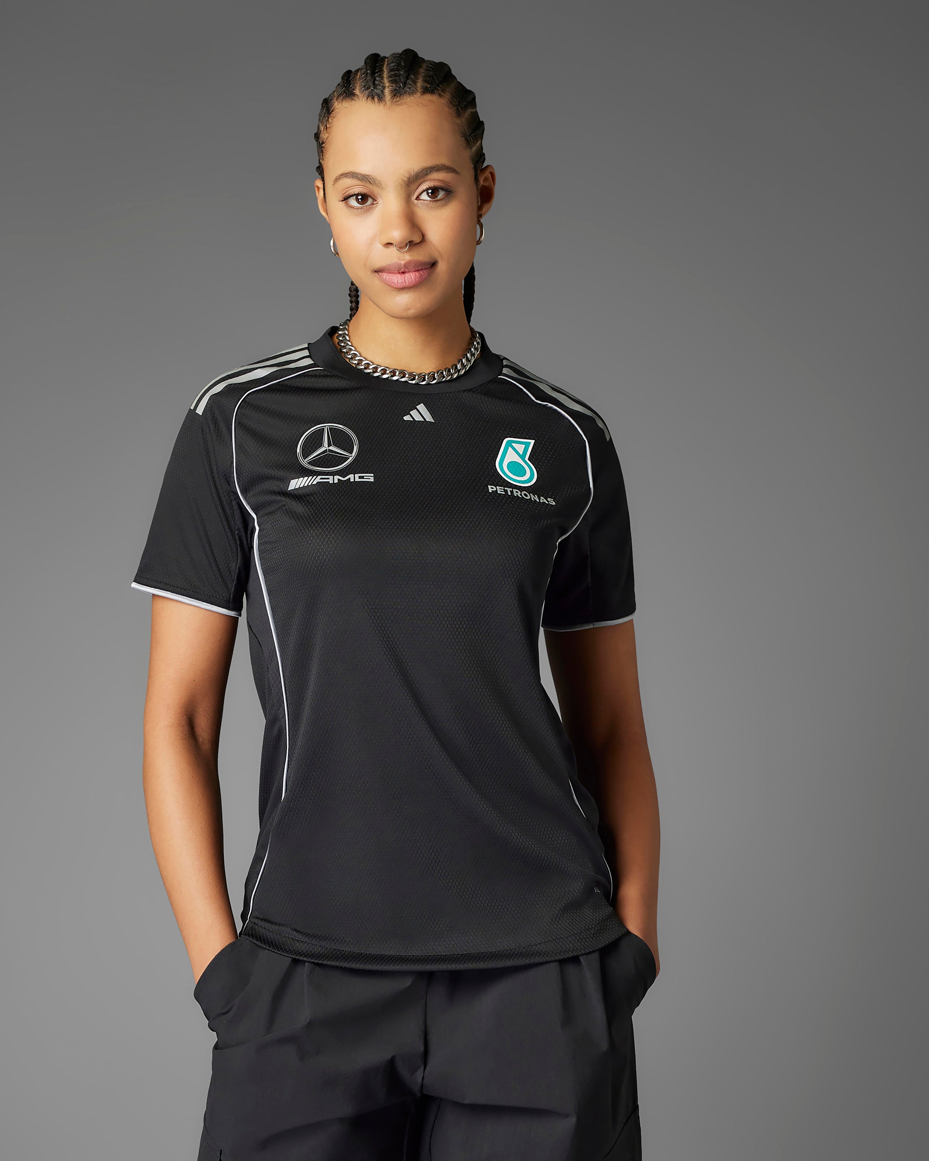 Womens 2025 Mechanics Tee Black — primary product view showing Mercedes-AMG PETRONAS F1 styling and product details | Dash Racegear
