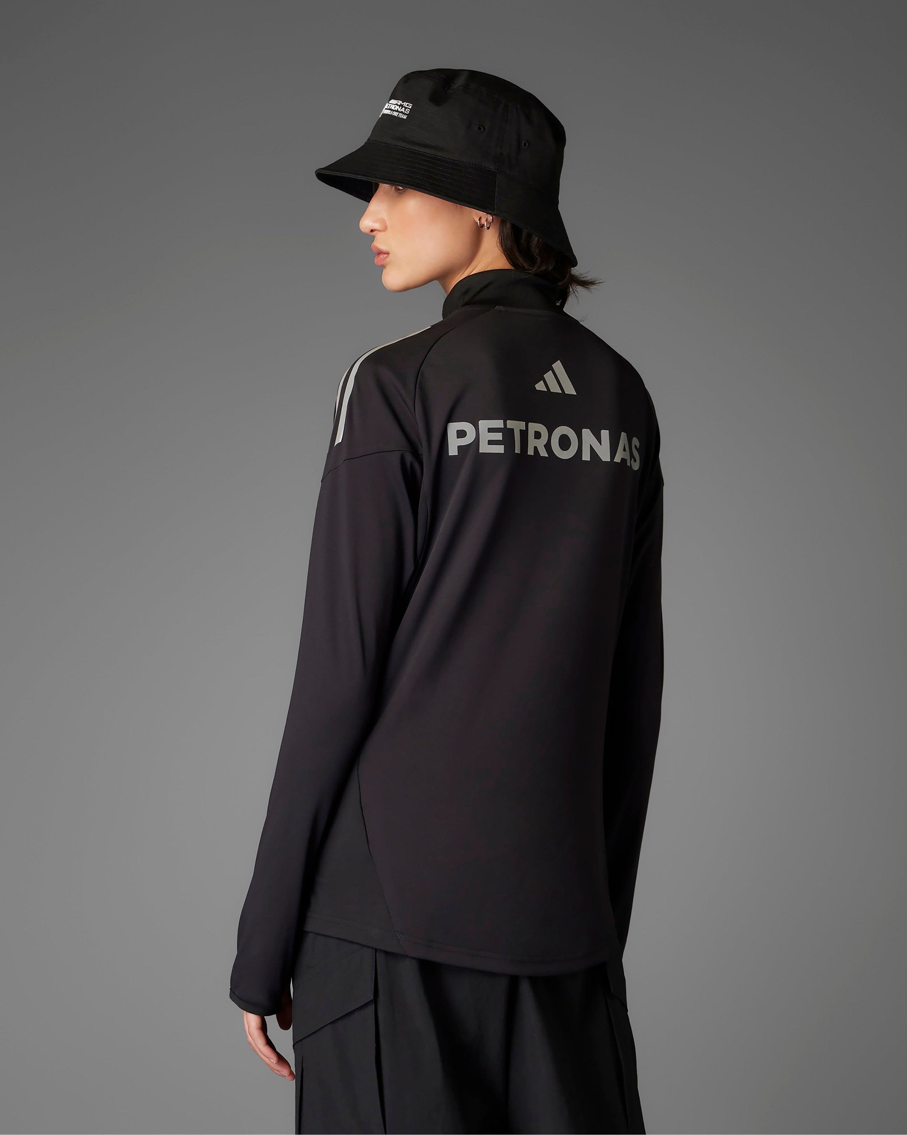 Womens 2025 Mechanics Top Black — alternate product angle showing Mercedes-AMG PETRONAS F1 styling and product details | Dash Racegear