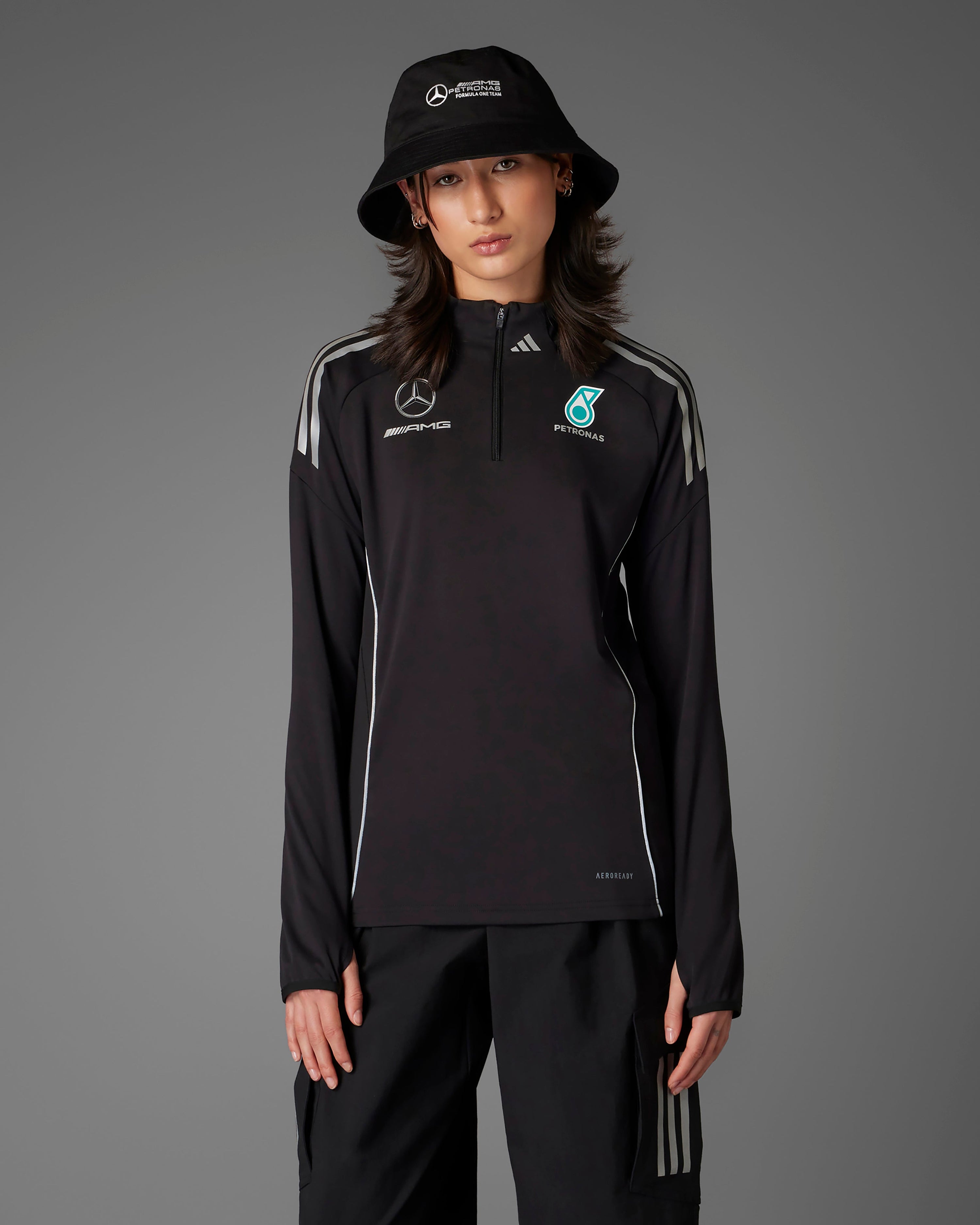 Womens 2025 Mechanics Top Black — primary product view showing Mercedes-AMG PETRONAS F1 styling and product details | Dash Racegear