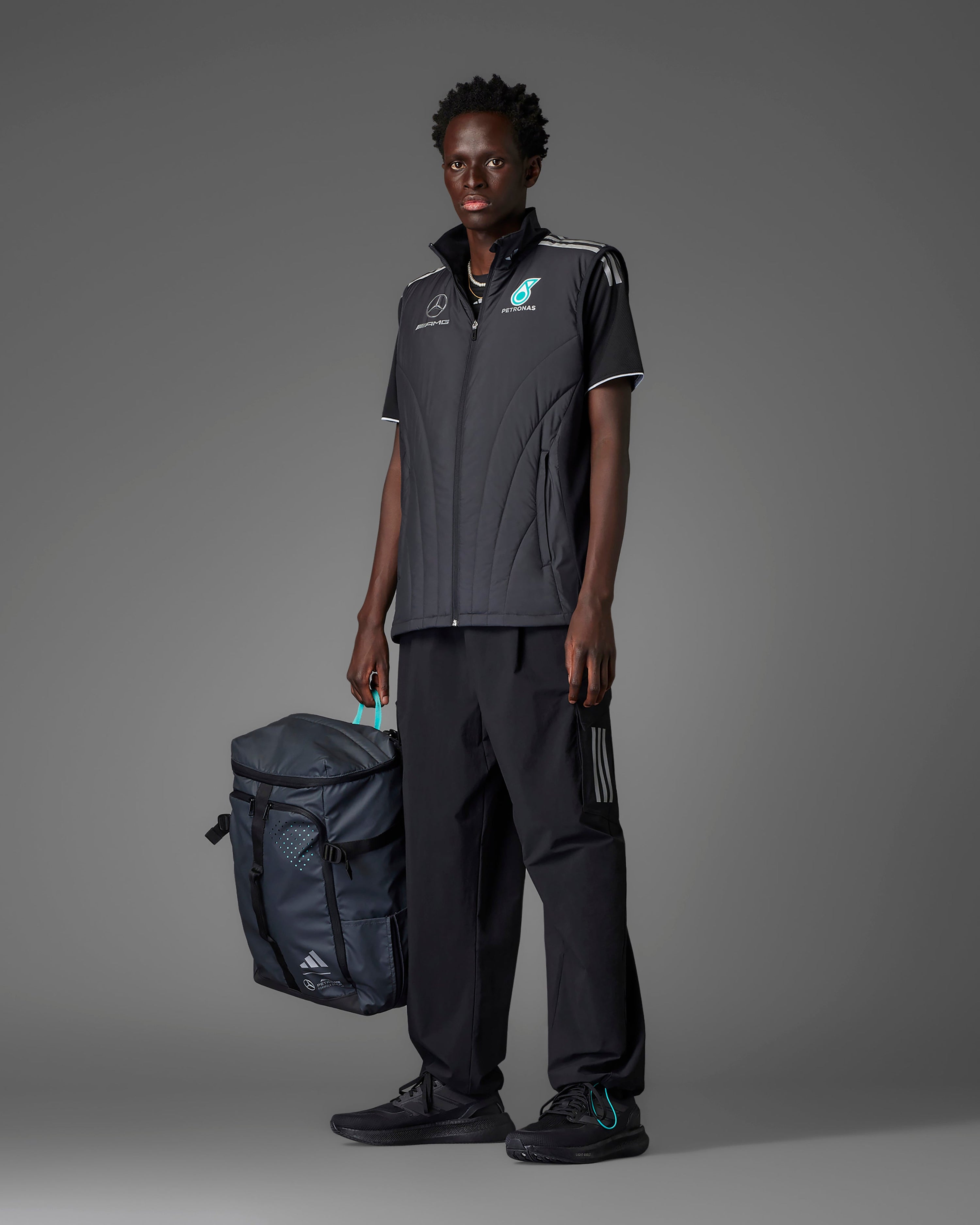 Mens 2025 Mechanics Vest Black — additional product detail showing Mercedes-AMG PETRONAS F1 styling and product details | Dash Racegear