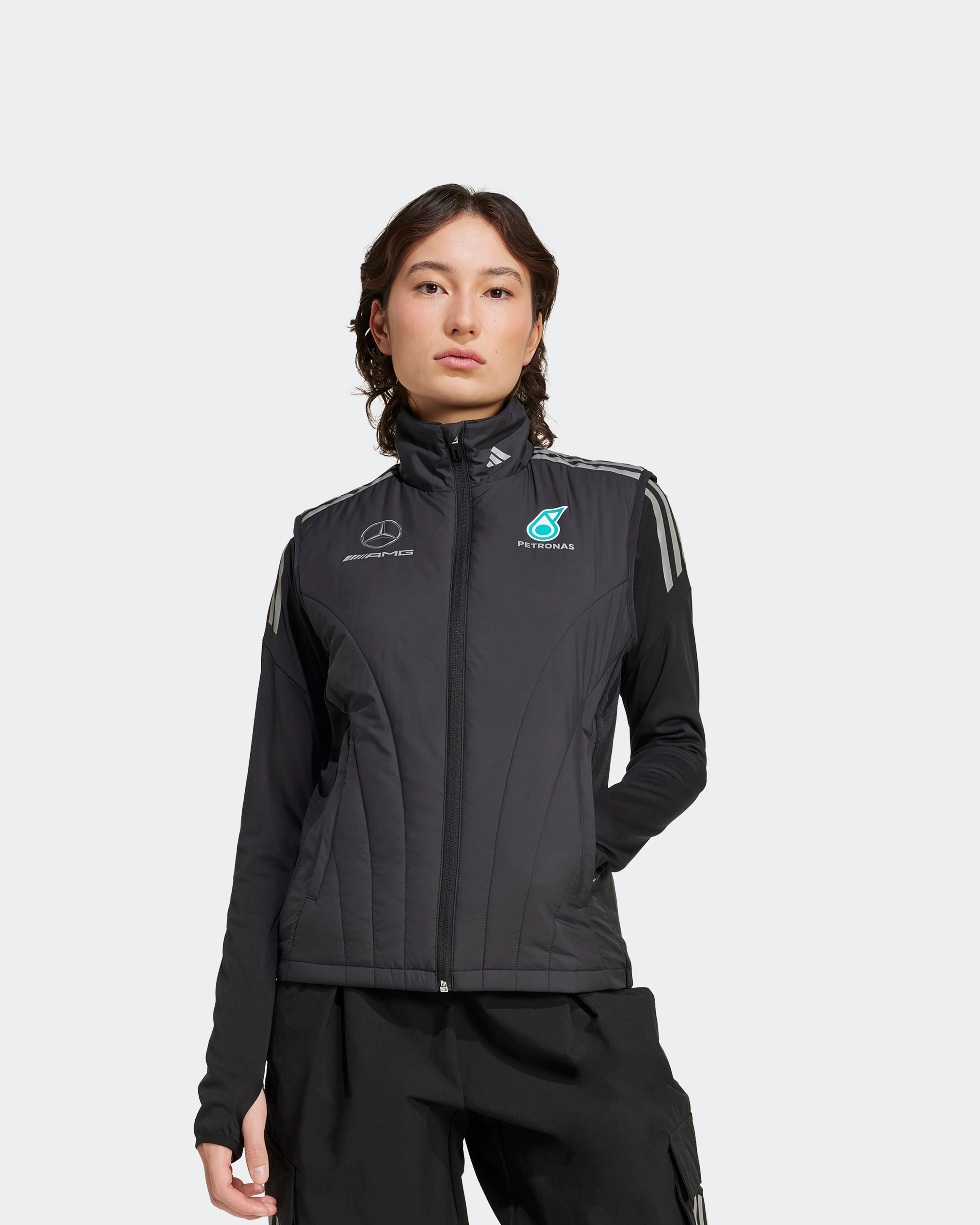 Womens 2025 Mechanics Vest Black — additional product detail showing Mercedes-AMG PETRONAS F1 styling and product details | Dash Racegear