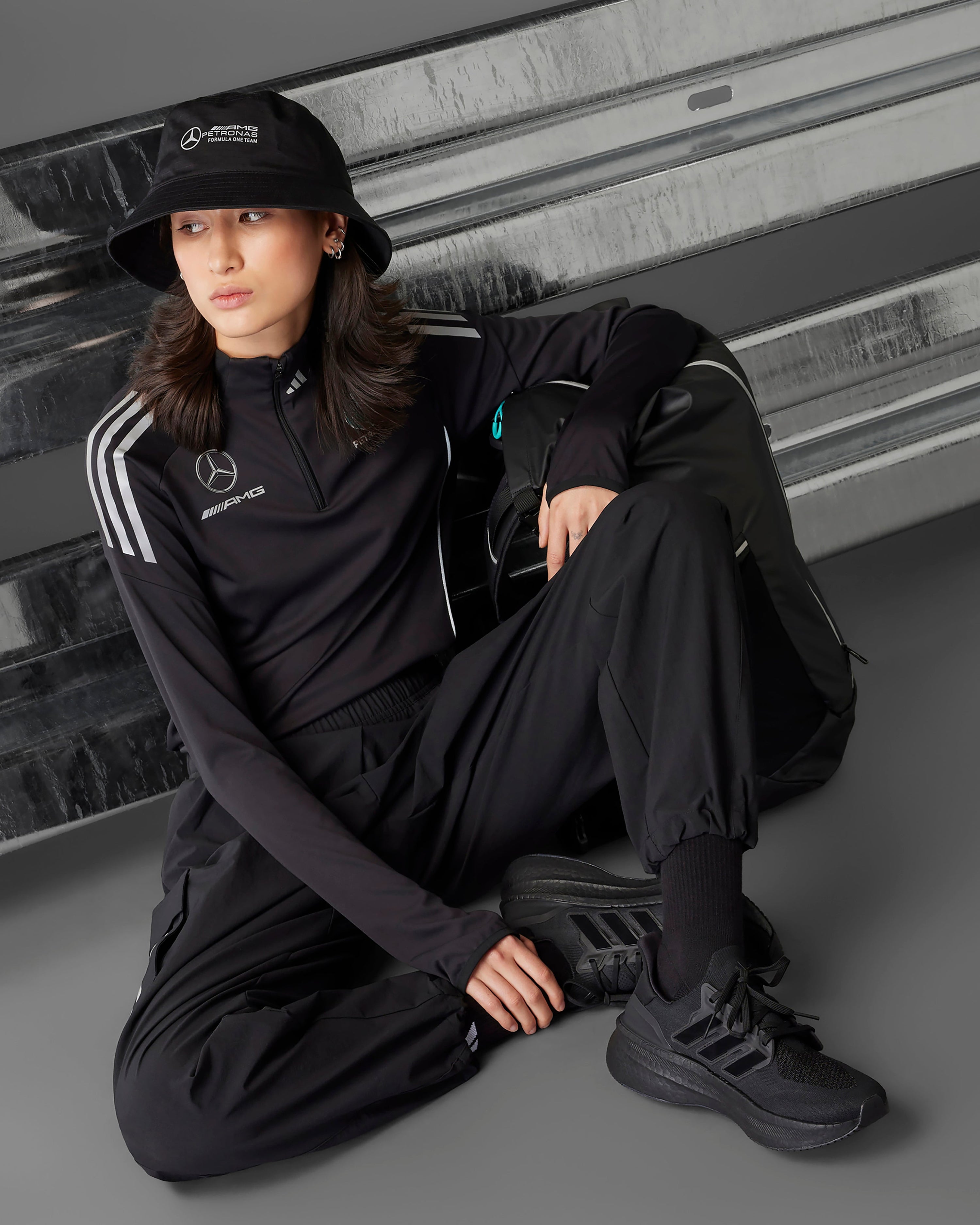Womens 2025 Mechanics Joggers Black — primary product view showing Mercedes-AMG PETRONAS F1 styling and product details | Dash Racegear