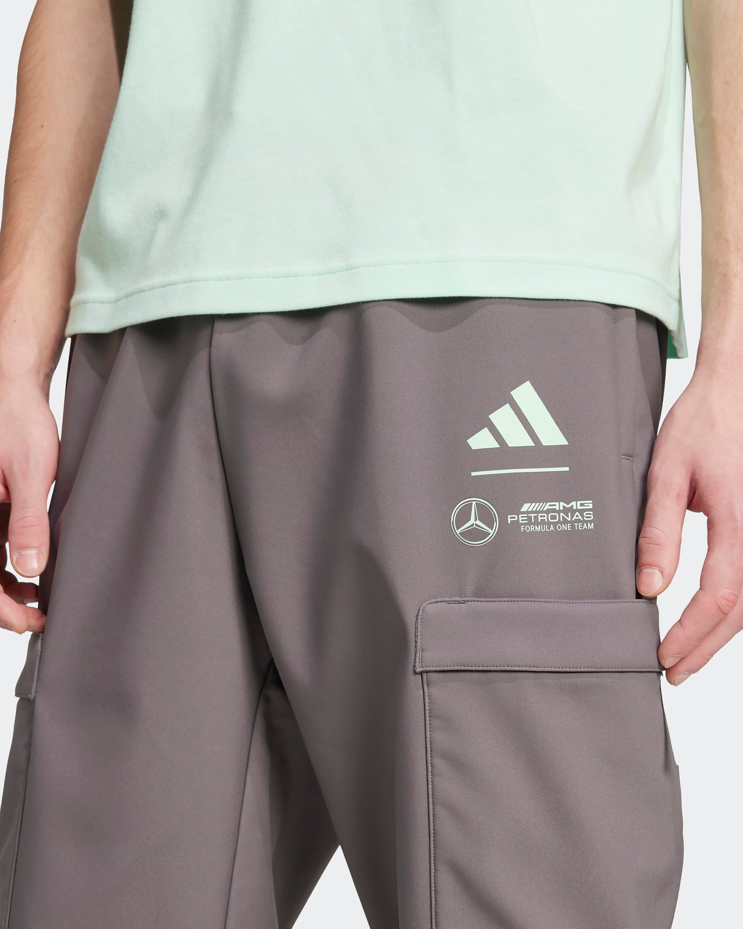 Mens Premium Woven Joggers Grey — additional product detail showing Mercedes-AMG PETRONAS F1 styling and product details | Dash Racegear