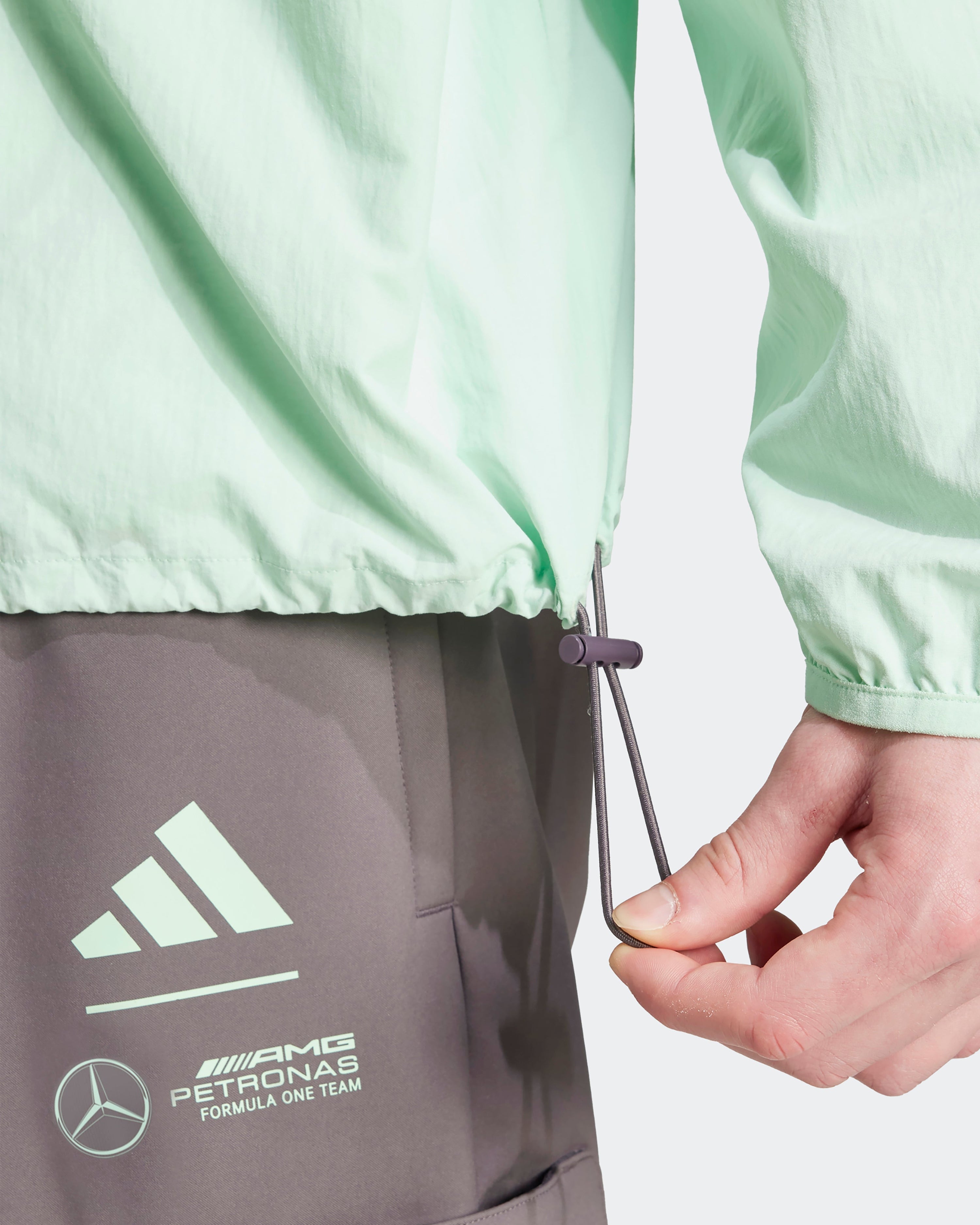 Mens Premium Woven Windbreaker Green — additional product detail showing Mercedes-AMG PETRONAS F1 styling and product details | Dash Racegear