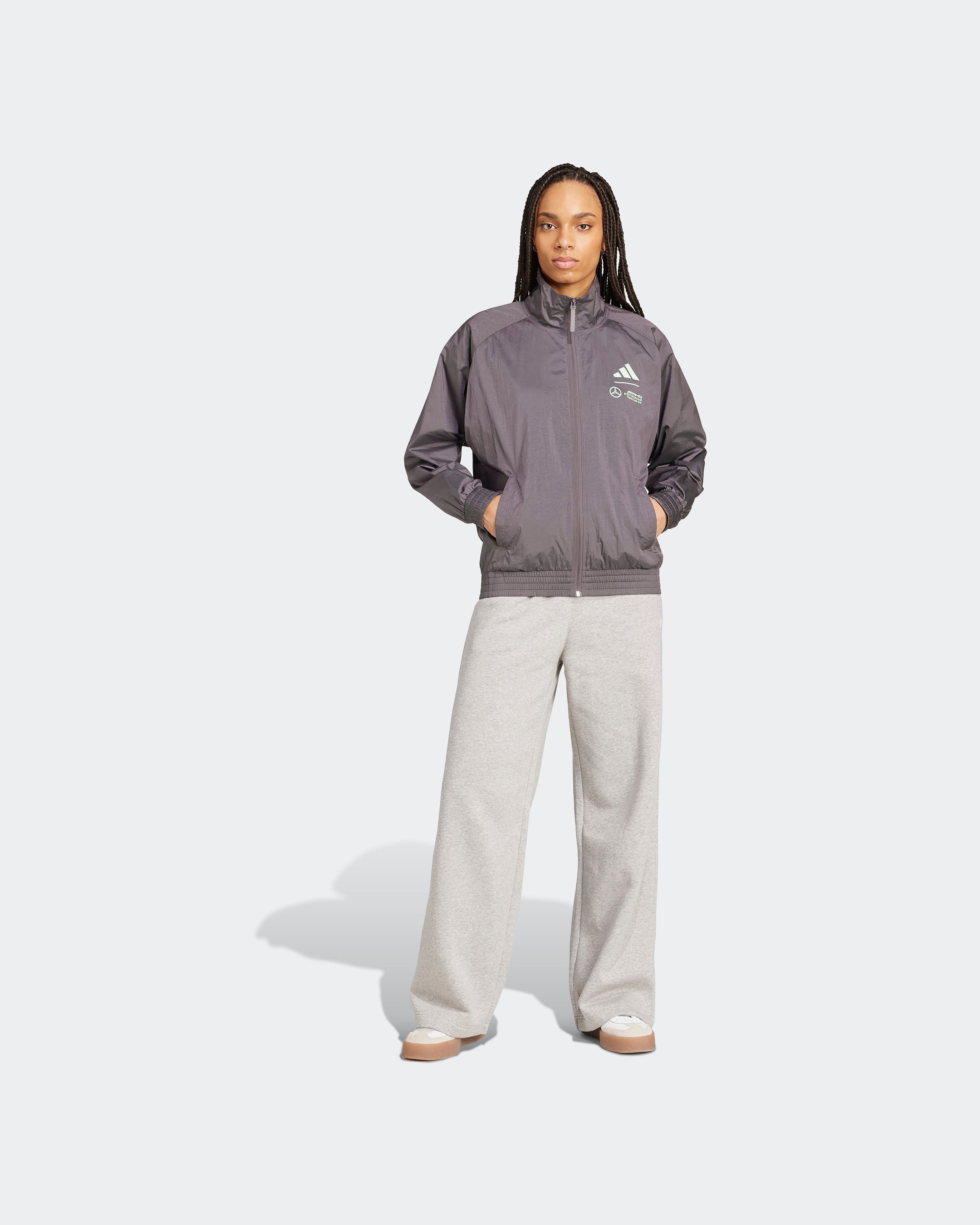 Womens Premium Woven Track Top Grey — additional product detail showing Mercedes-AMG PETRONAS F1 styling and product details | Dash Racegear