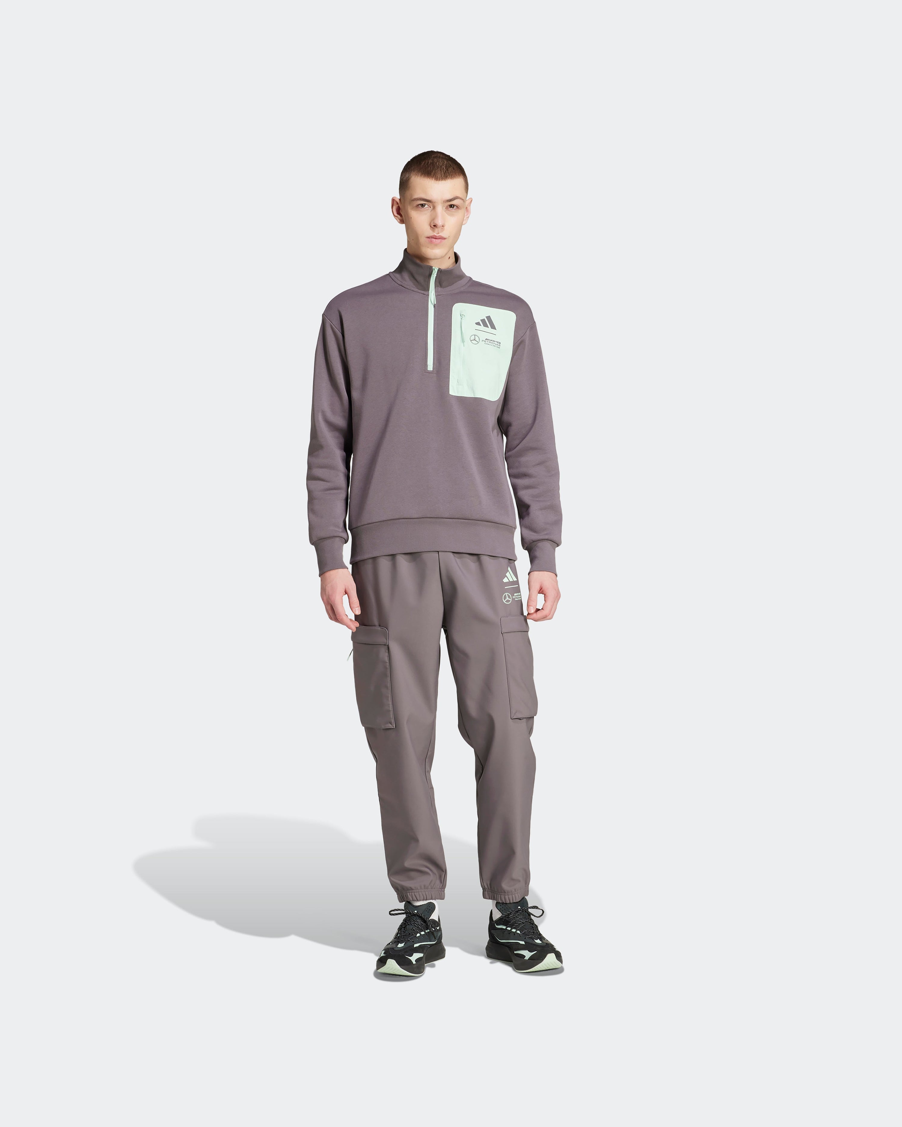 Mens Premium Woven Fleece Top Grey — additional product detail showing Mercedes-AMG PETRONAS F1 styling and product details | Dash Racegear