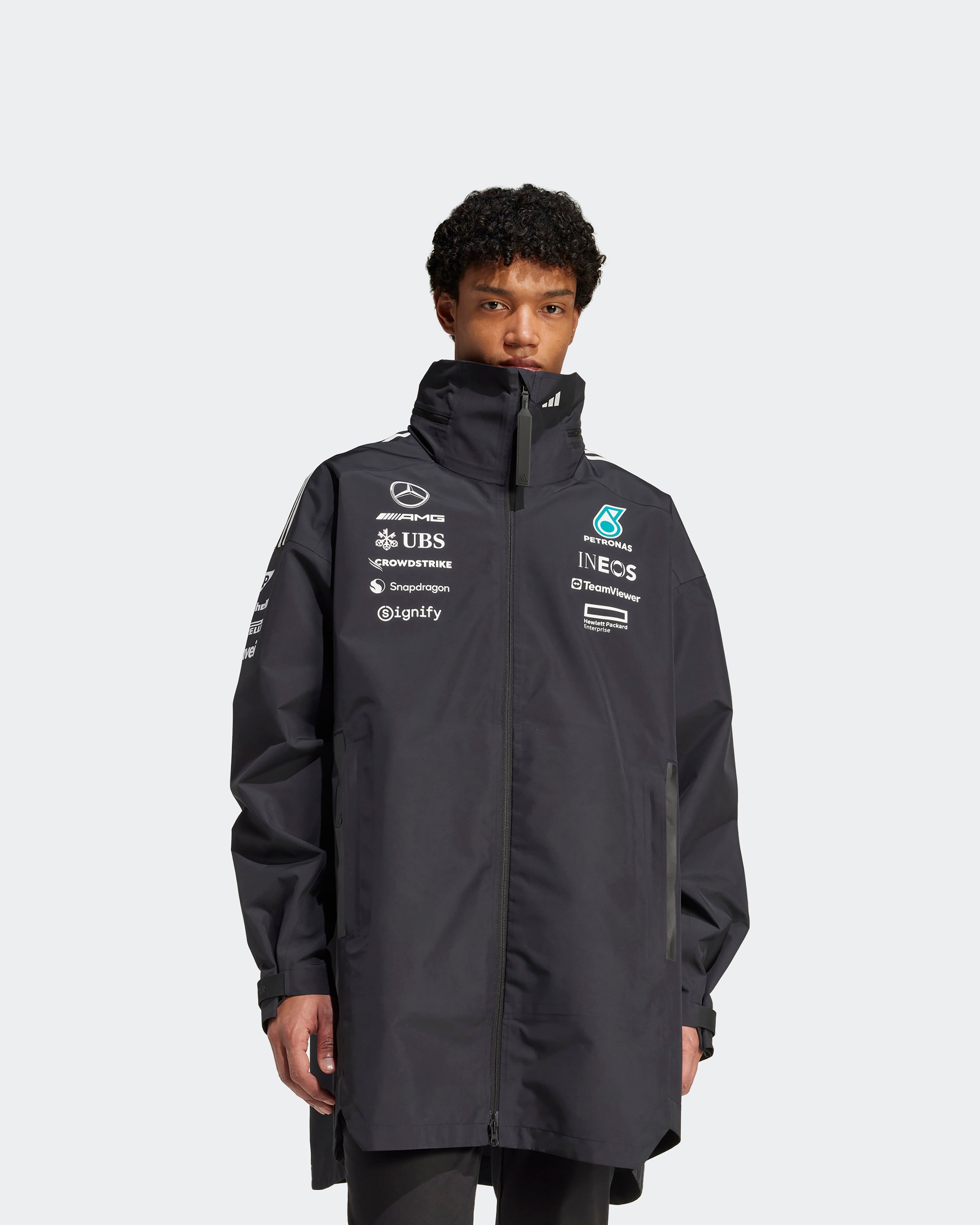 Mens 2025 Team Myshelter Jacket Black — alternate product angle showing Mercedes-AMG PETRONAS F1 styling and product details | Dash Racegear