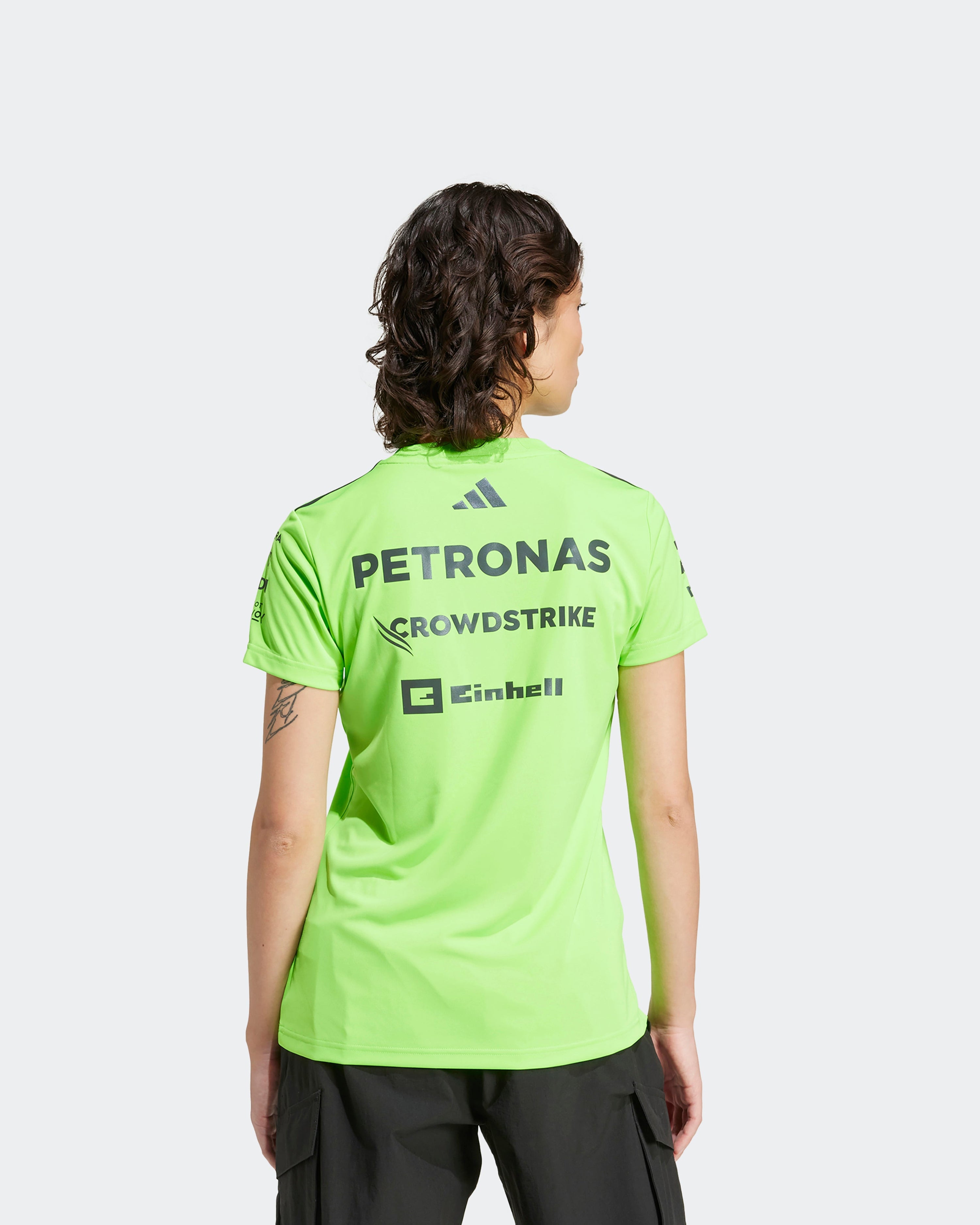 Womens 2025 Team Set Up Tee Green — alternate product angle showing Mercedes-AMG PETRONAS F1 styling and product details | Dash Racegear