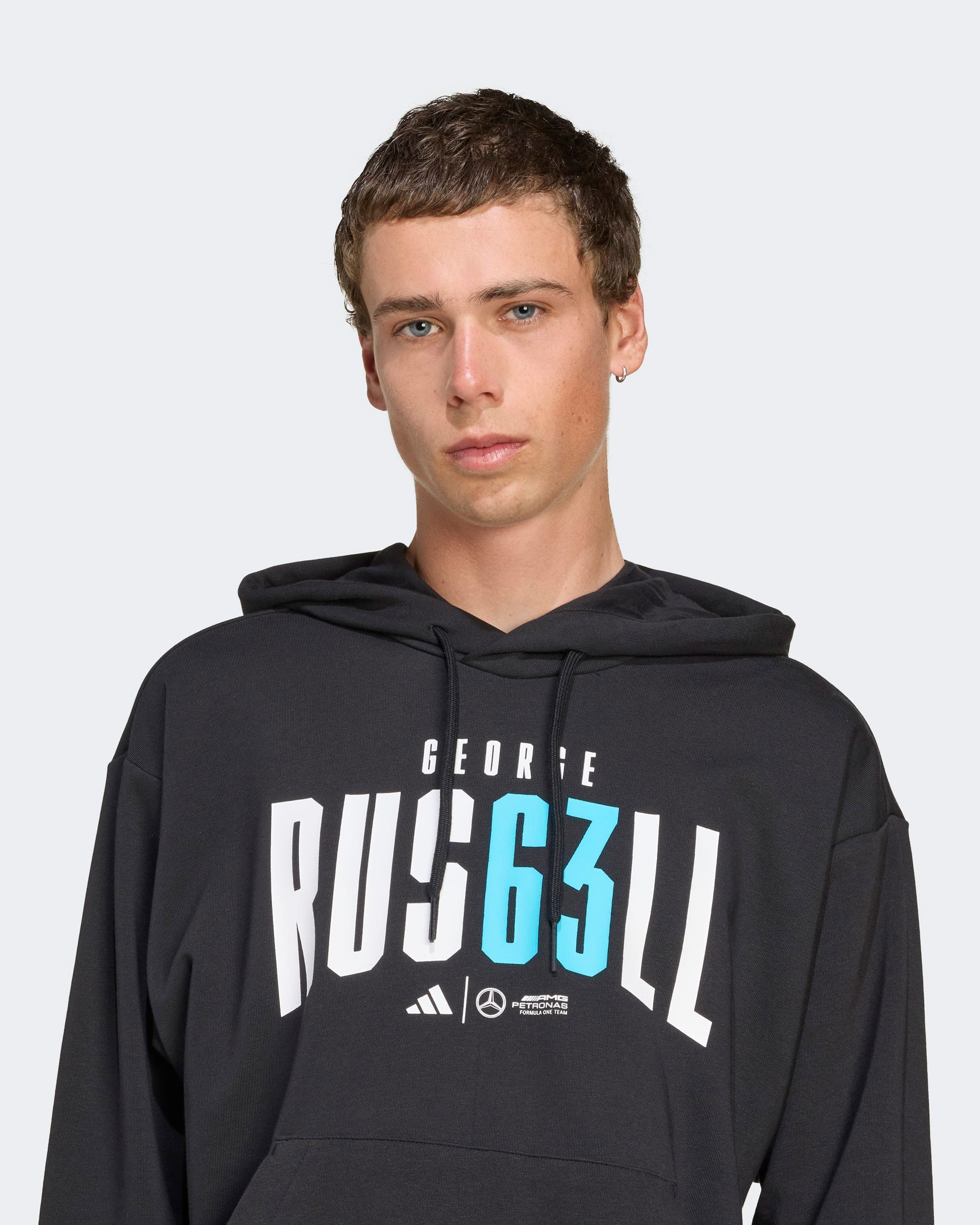 Mens George Russell Hoody Black — additional product detail showing Mercedes-AMG PETRONAS F1 styling and product details | Dash Racegear