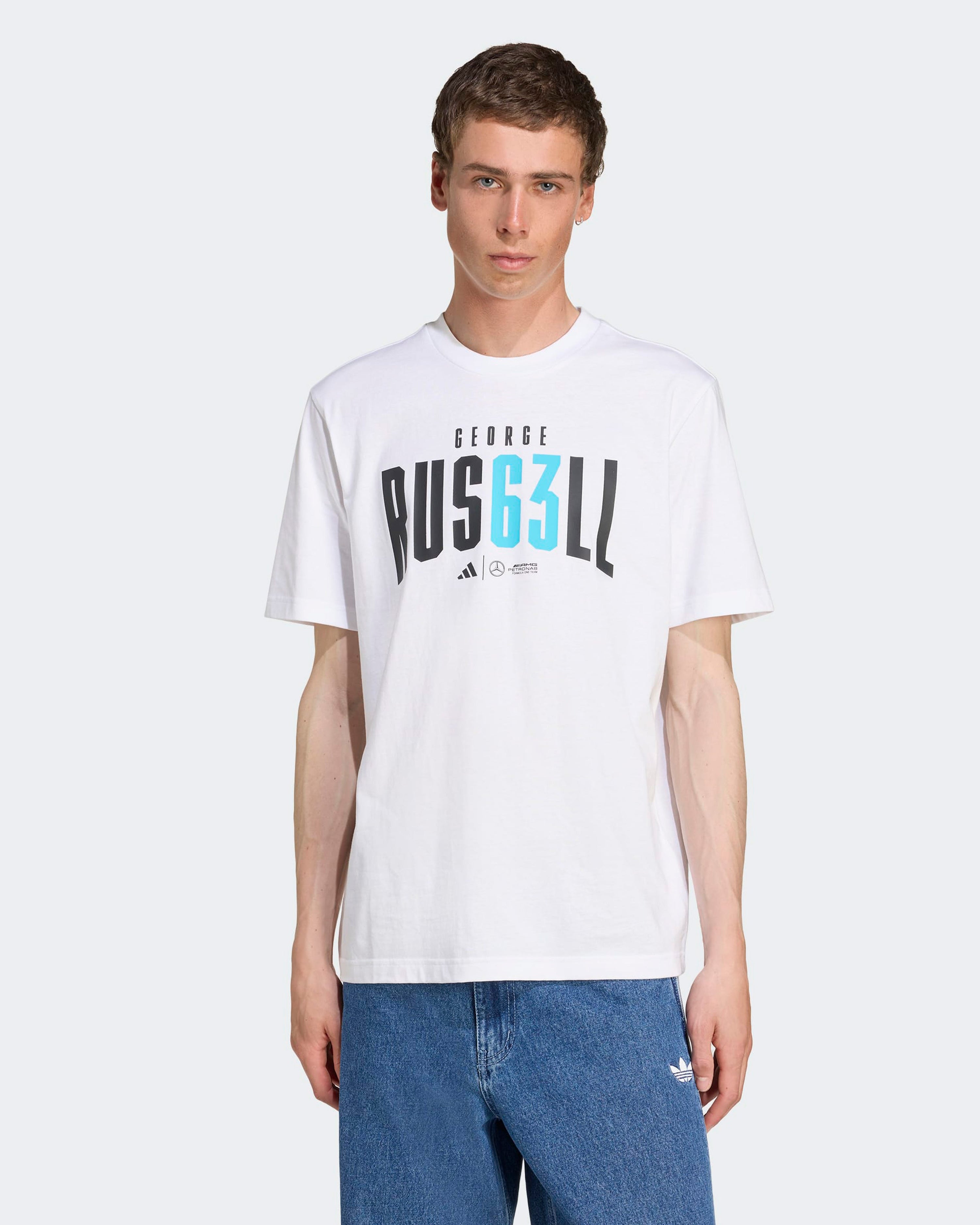 Mens George Russell T-shirt White — primary product view showing Mercedes-AMG PETRONAS F1 styling and product details | Dash Racegear