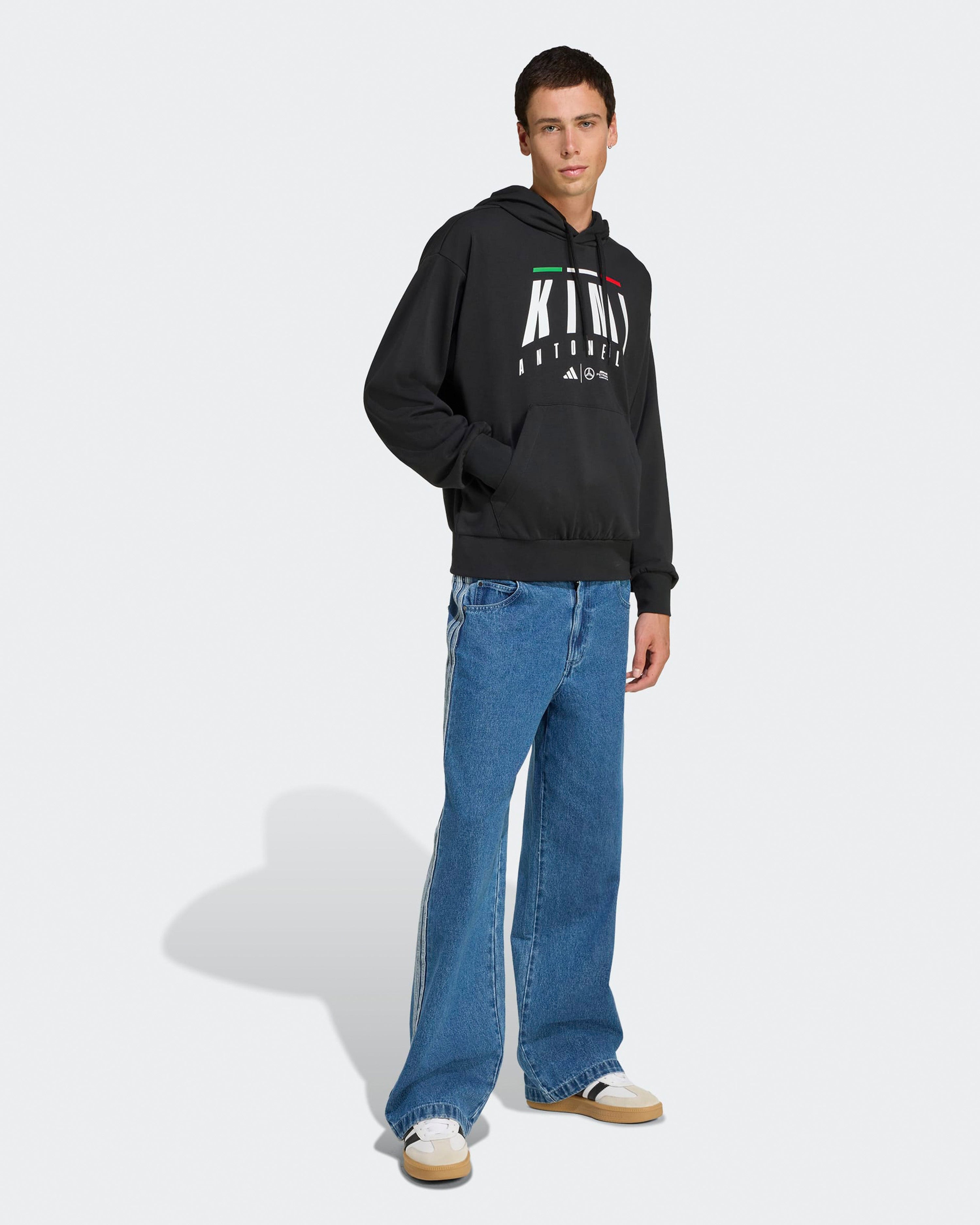 Mens Kimi Antonelli Hoody Black — close-up design detail showing Mercedes-AMG PETRONAS F1 styling and product details | Dash Racegear
