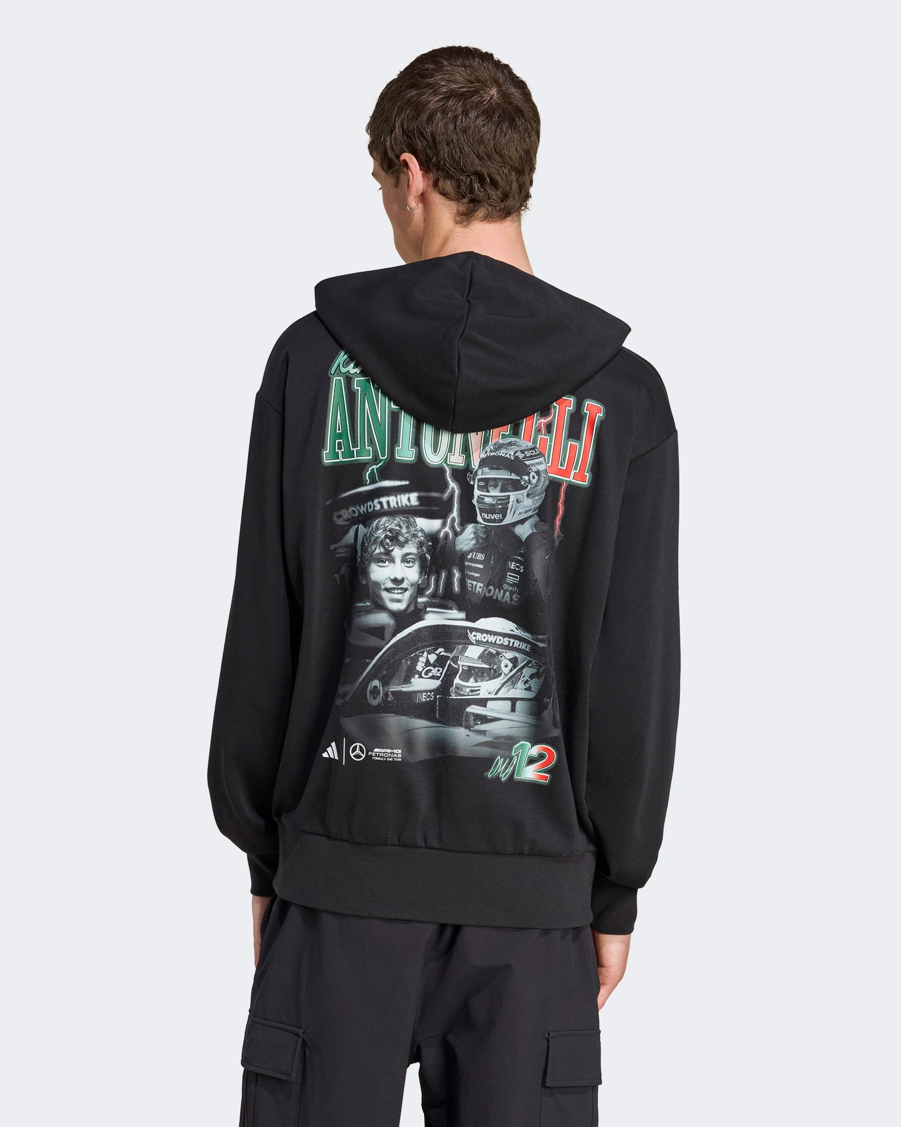 Mens Kimi Antonelli Graphic Hoody Black — alternate product angle showing Mercedes-AMG PETRONAS F1 styling and product details | Dash Racegear