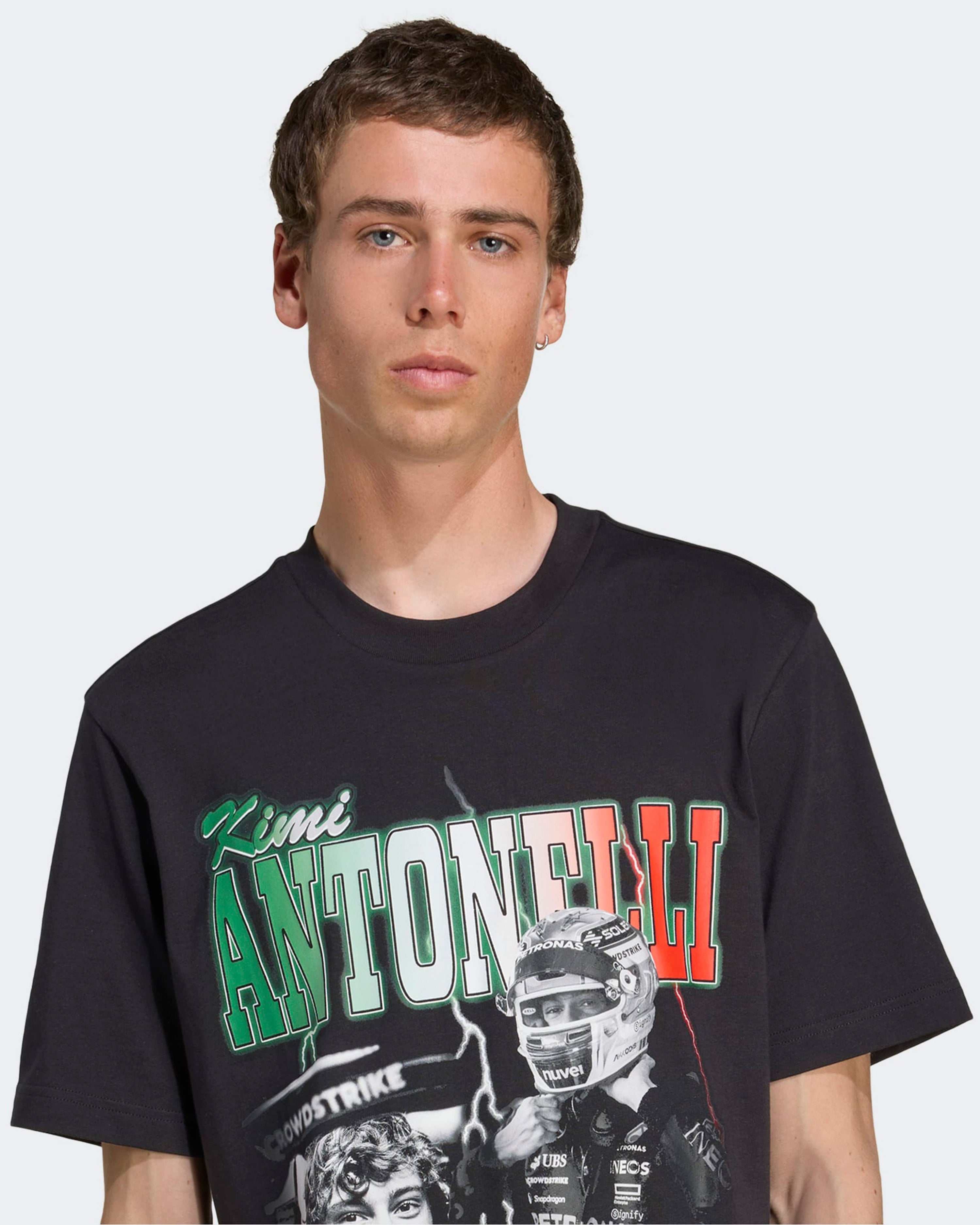 Mens Kimi Antonelli Graphic T-shirt Black — additional product detail showing Mercedes-AMG PETRONAS F1 styling and product details | Dash Racegear