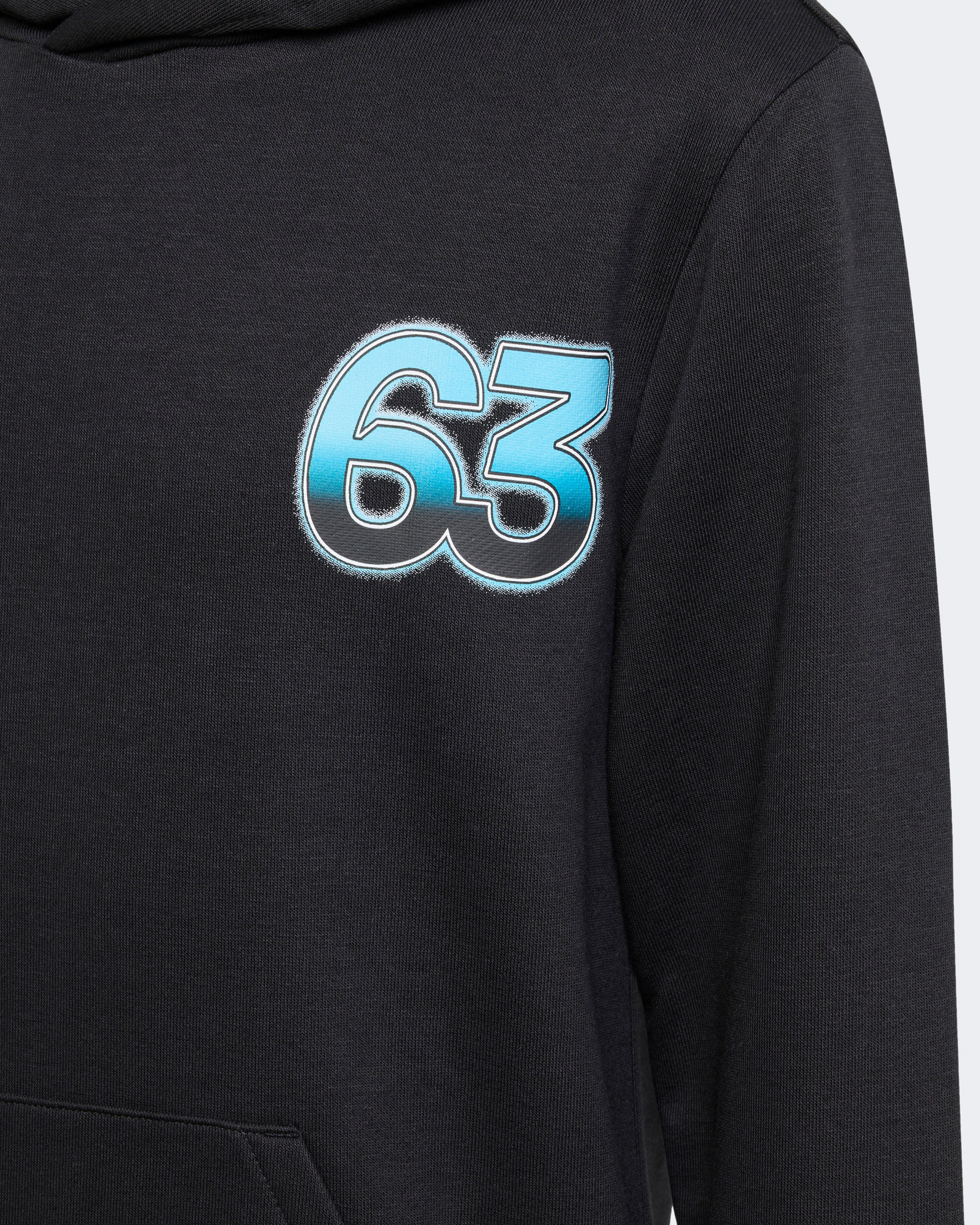 Kids George Russell Graphic Hoody Black — close-up design detail showing Mercedes-AMG PETRONAS F1 styling and product details | Dash Racegear