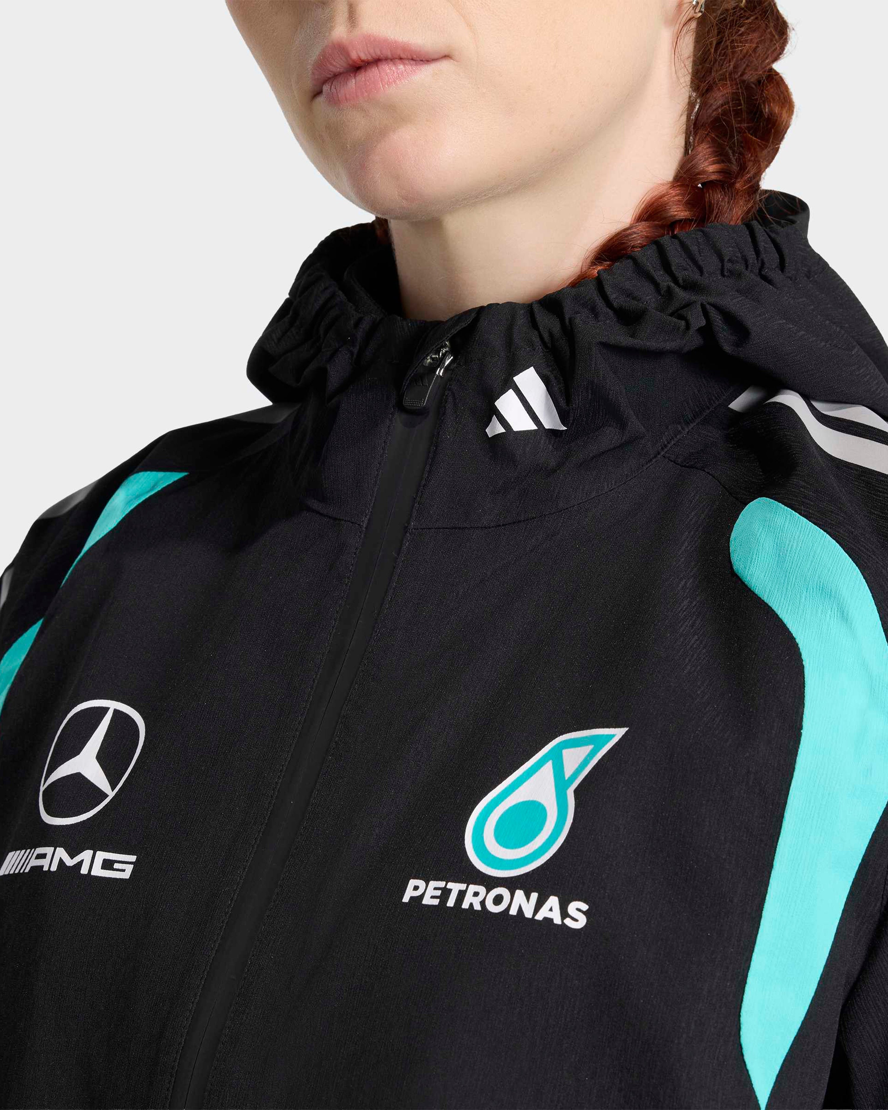 Womens 2026 Mechanics Rain Jacket Black — additional product detail showing Mercedes-AMG PETRONAS F1 styling and product details | Dash Racegear