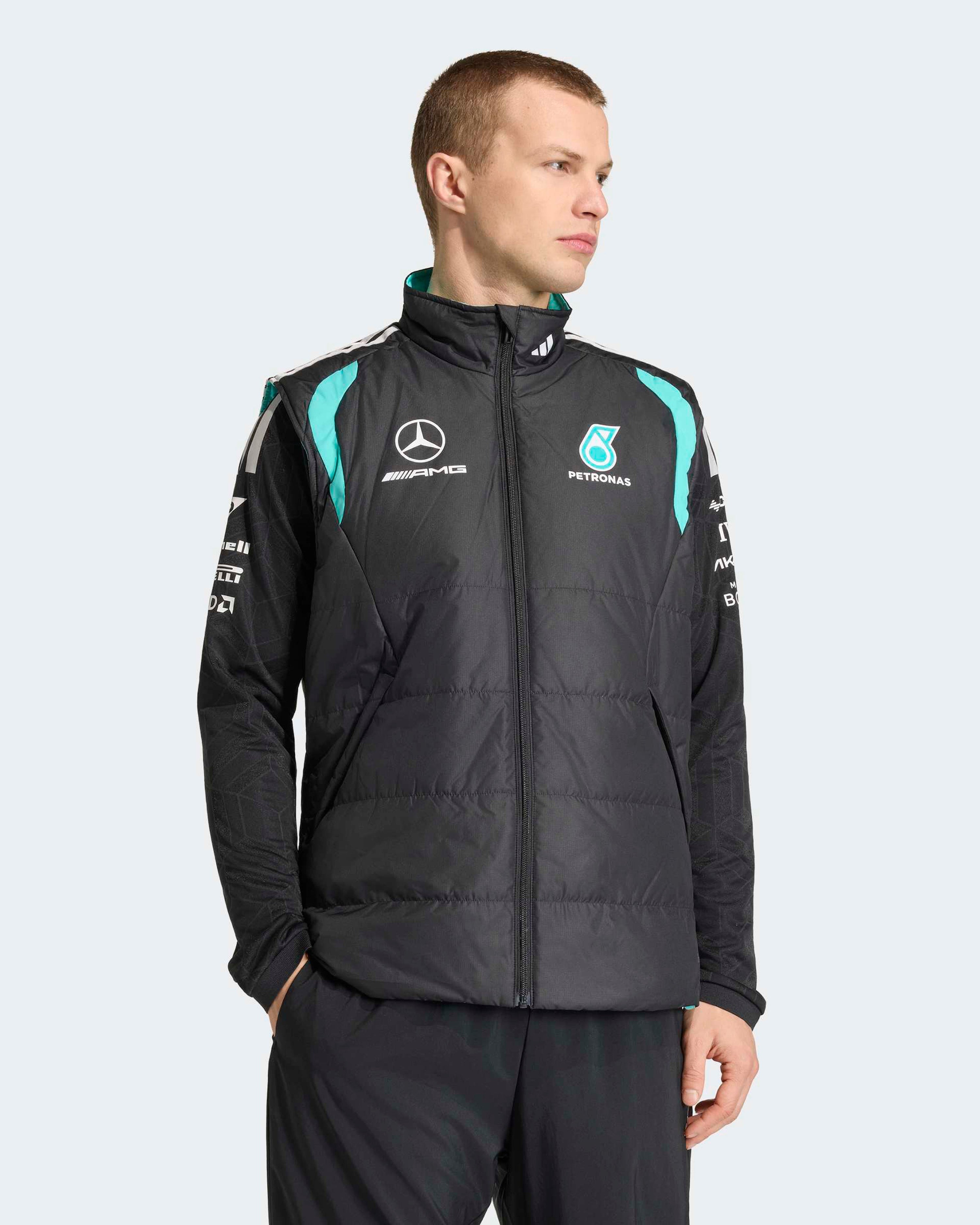 Mens 2026 Mechanics Vest Black — primary product view showing Mercedes-AMG PETRONAS F1 styling and product details | Dash Racegear
