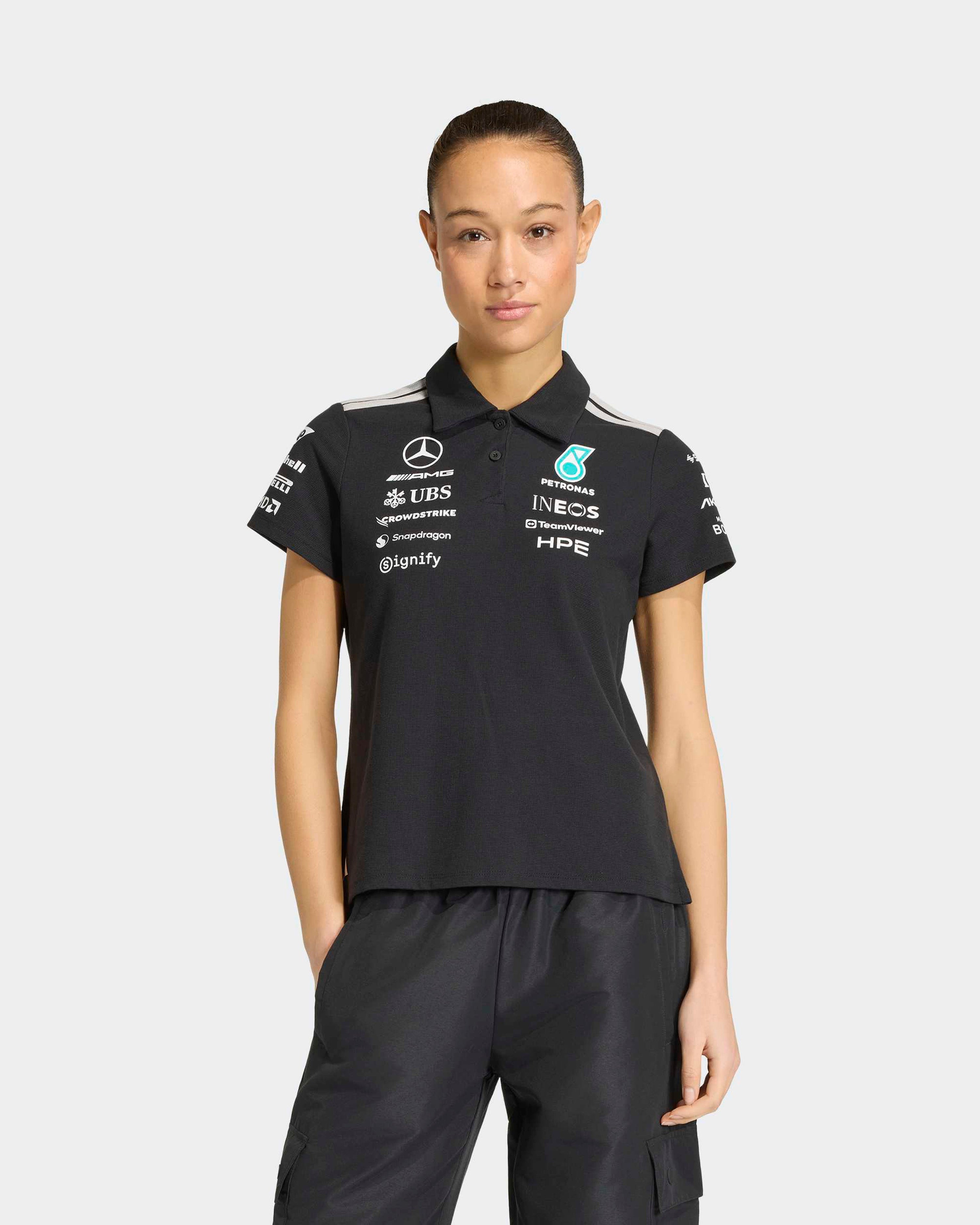 Womens 2026 Team Polo Black — primary product view showing Mercedes-AMG PETRONAS F1 styling and product details | Dash Racegear