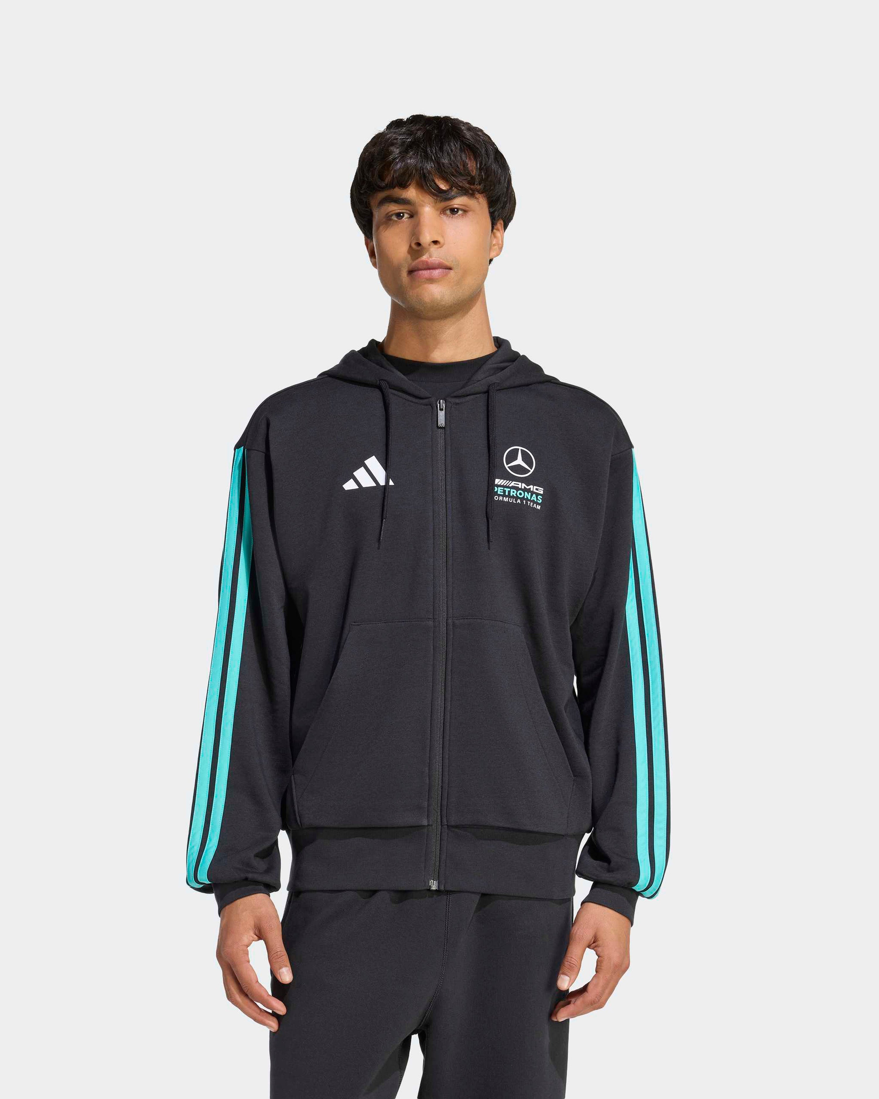 Mens DNA Full-Zip Hoody Black — primary product view showing Mercedes-AMG PETRONAS F1 styling and product details | Dash Racegear
