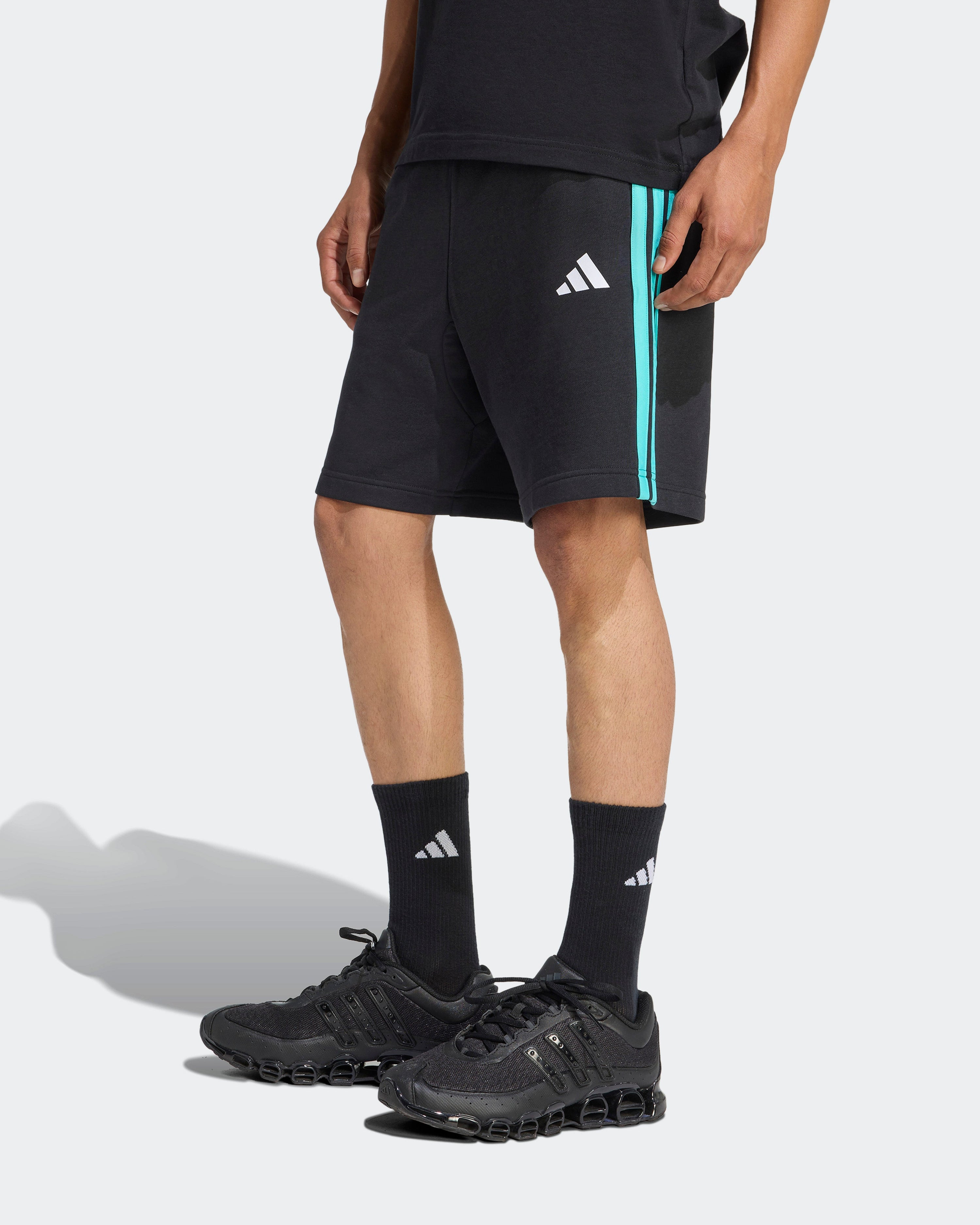 Mens DNA Shorts Black — primary product view showing Mercedes-AMG PETRONAS F1 styling and product details | Dash Racegear