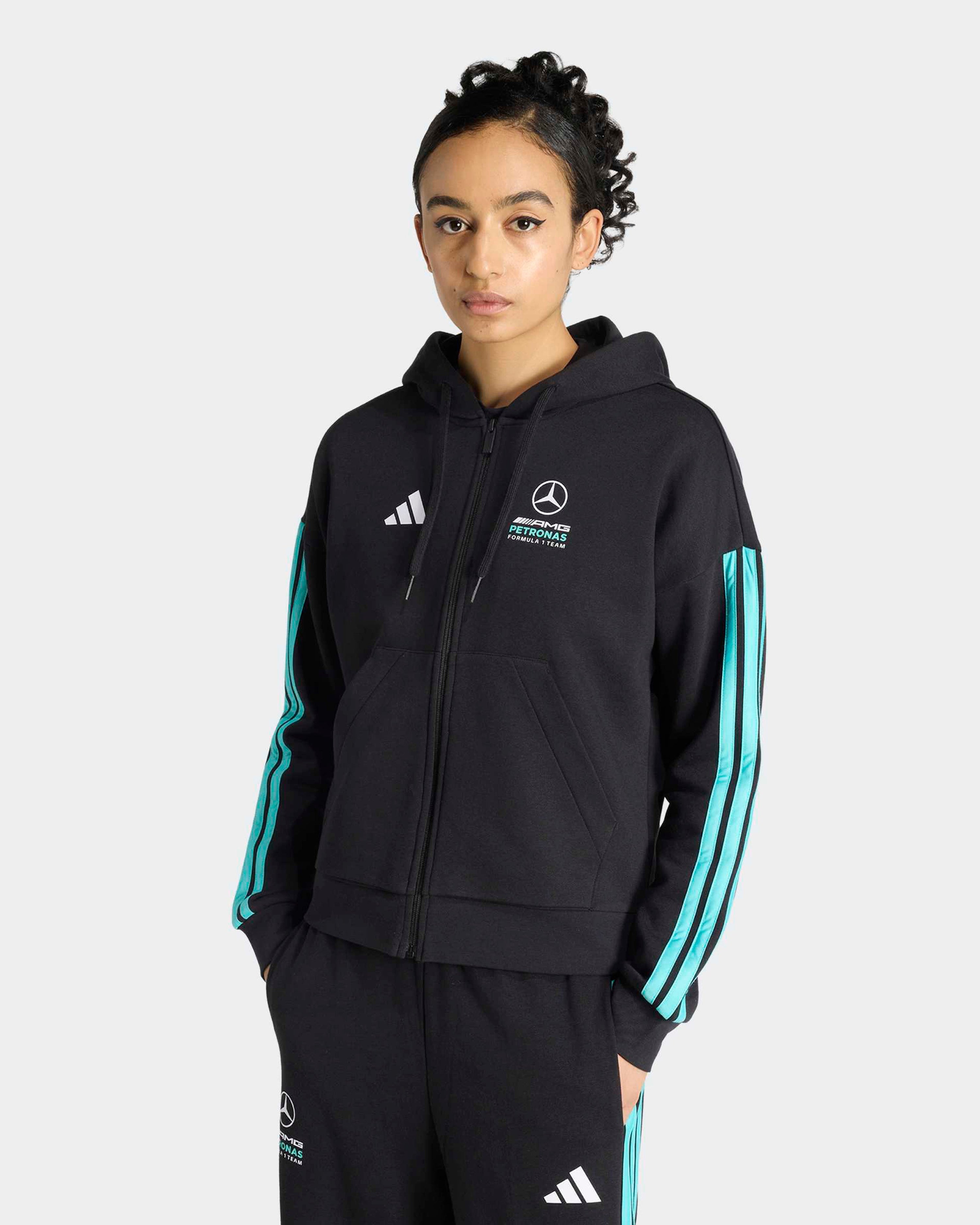 Womens DNA Full-Zip Hoody Black — primary product view showing Mercedes-AMG PETRONAS F1 styling and product details | Dash Racegear