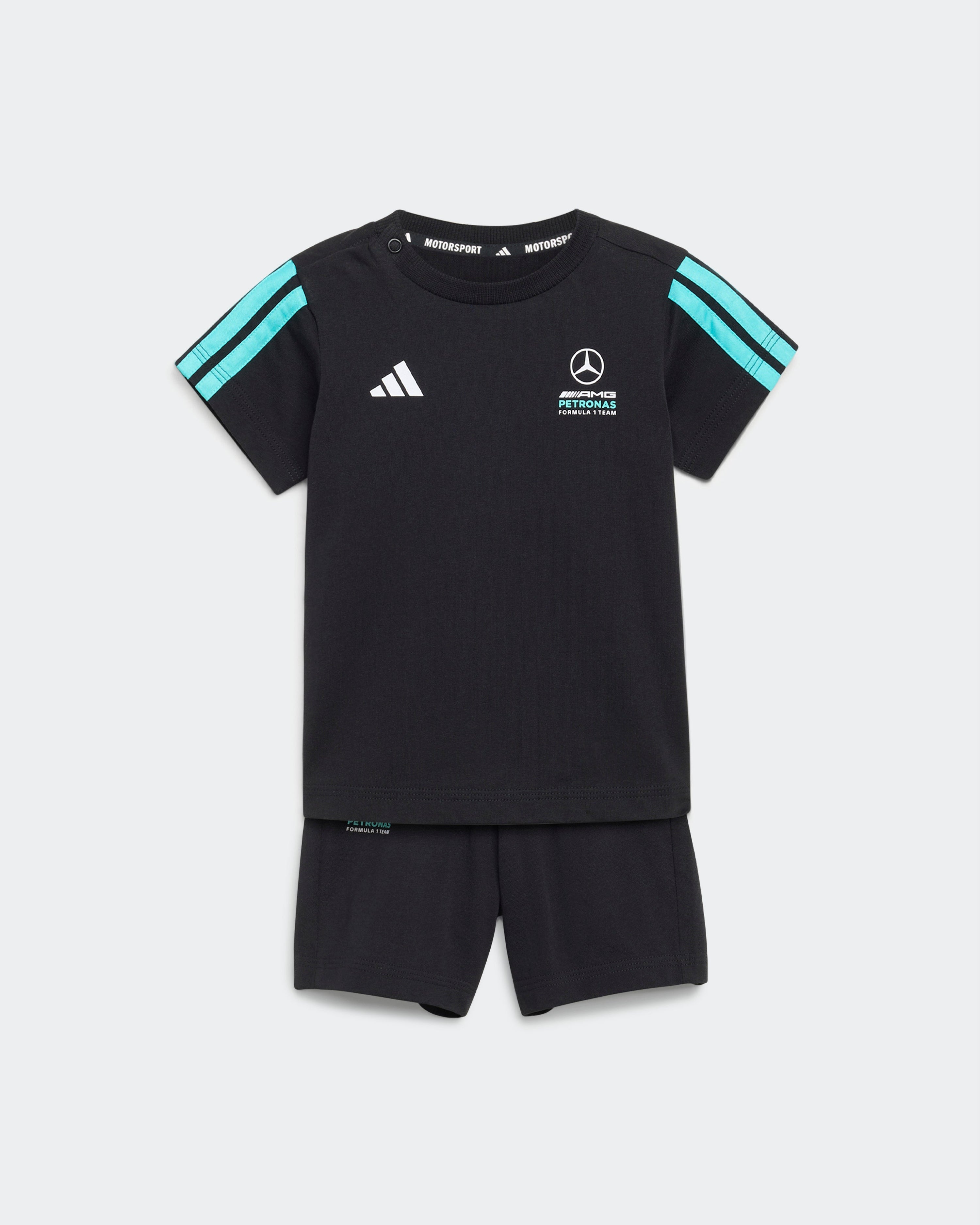 Kids DNA Short-Sleeve Pants Black — primary product view showing Mercedes-AMG PETRONAS F1 styling and product details | Dash Racegear