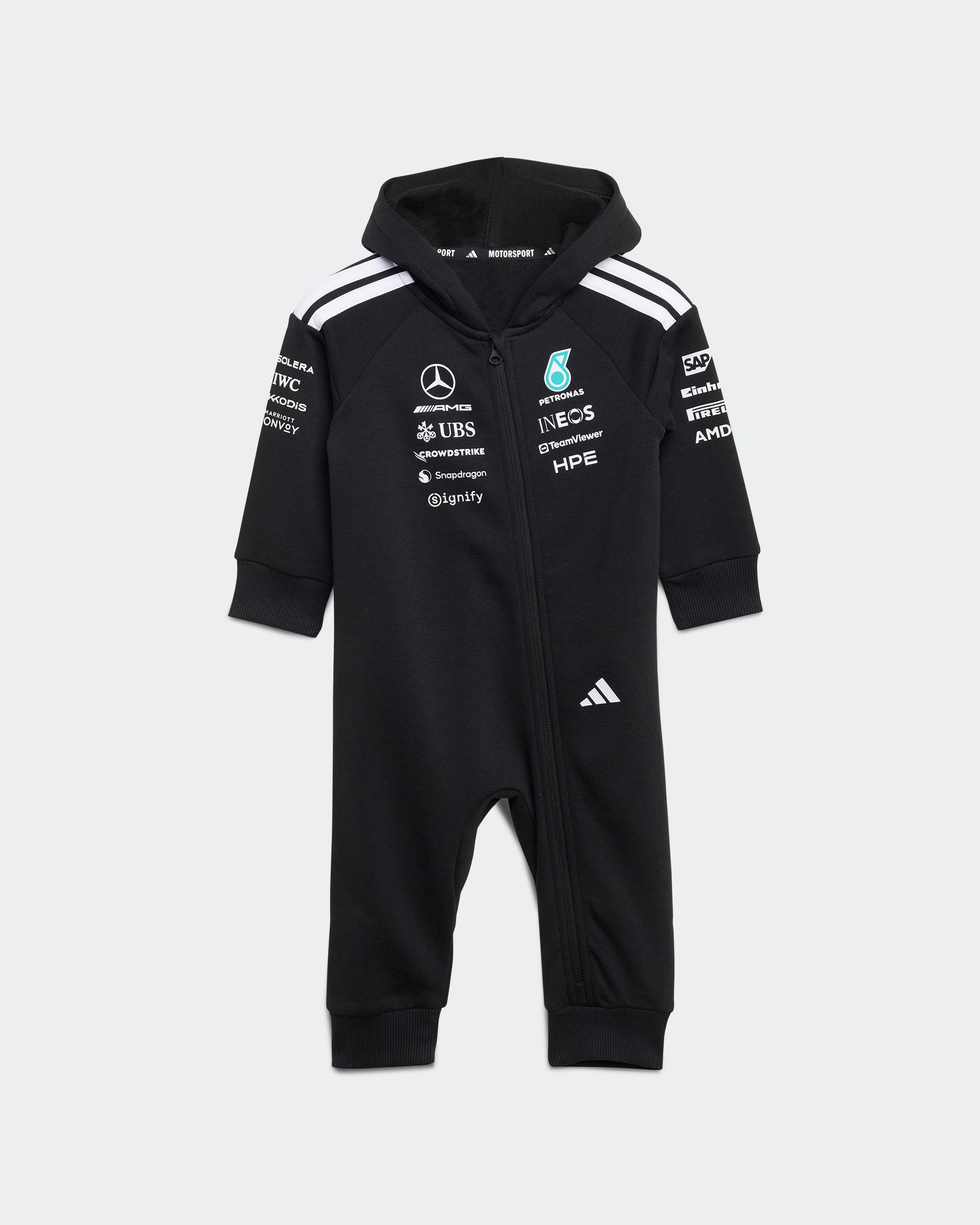 Kids DNA Babysuit Black — primary product view showing Mercedes-AMG PETRONAS F1 styling and product details | Dash Racegear
