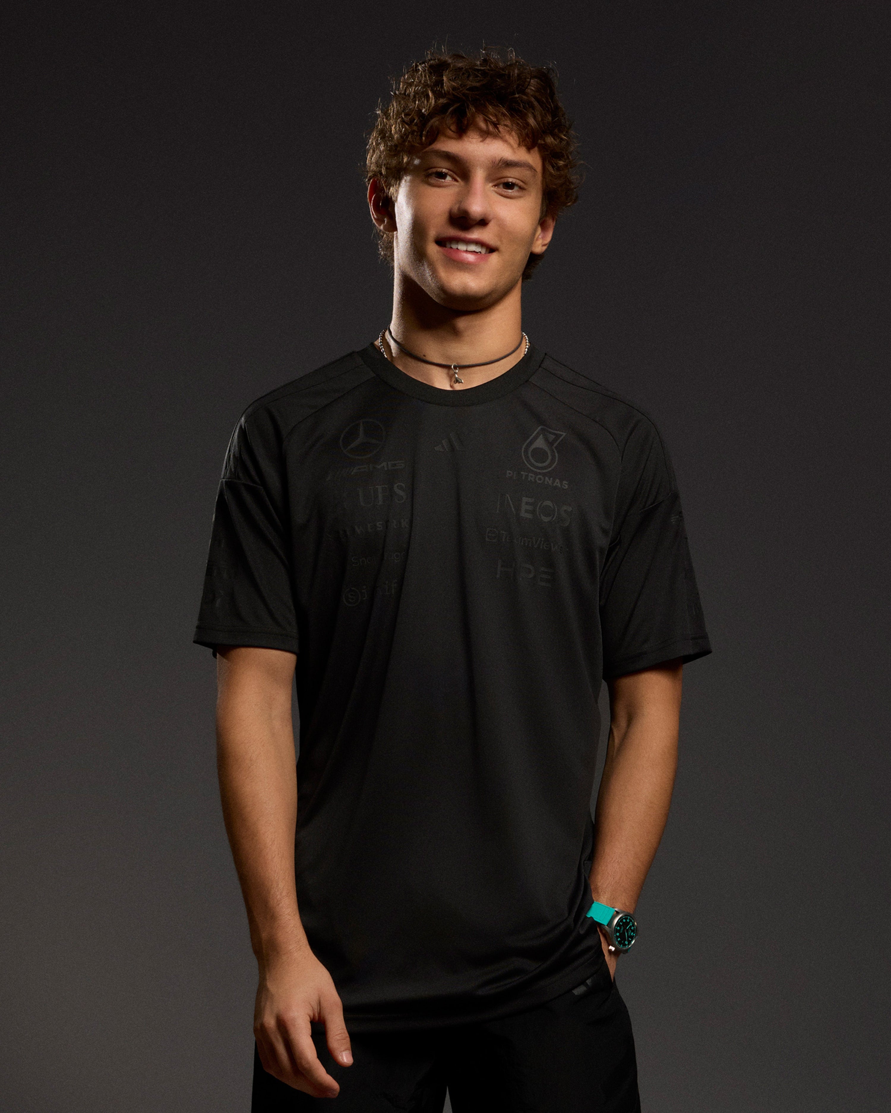 Mens 2026 Night Team Driver Tee Black — primary product view showing Mercedes-AMG PETRONAS F1 styling and product details | Dash Racegear