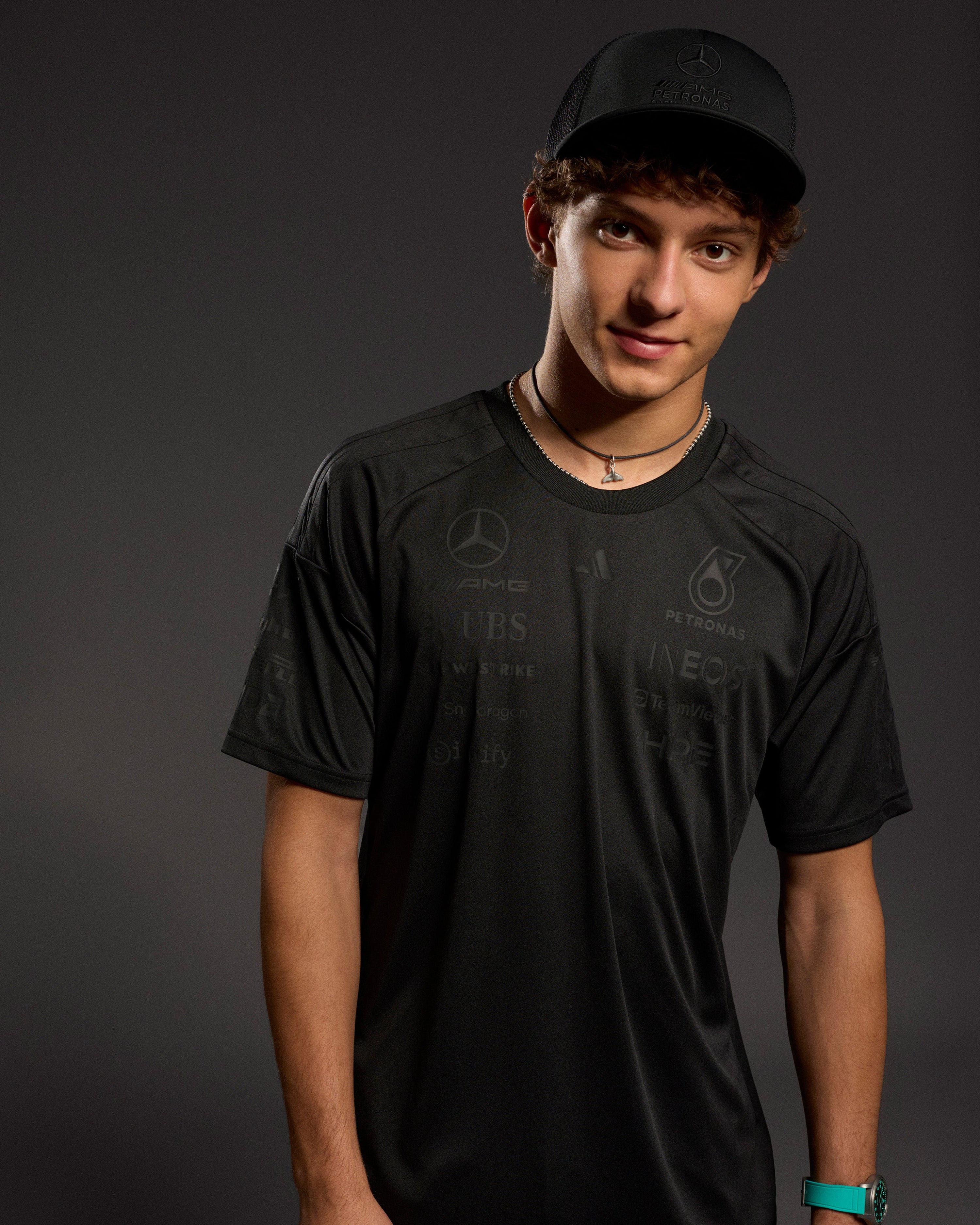 Mens 2026 Night Team Driver Tee Black — alternate product angle showing Mercedes-AMG PETRONAS F1 styling and product details | Dash Racegear