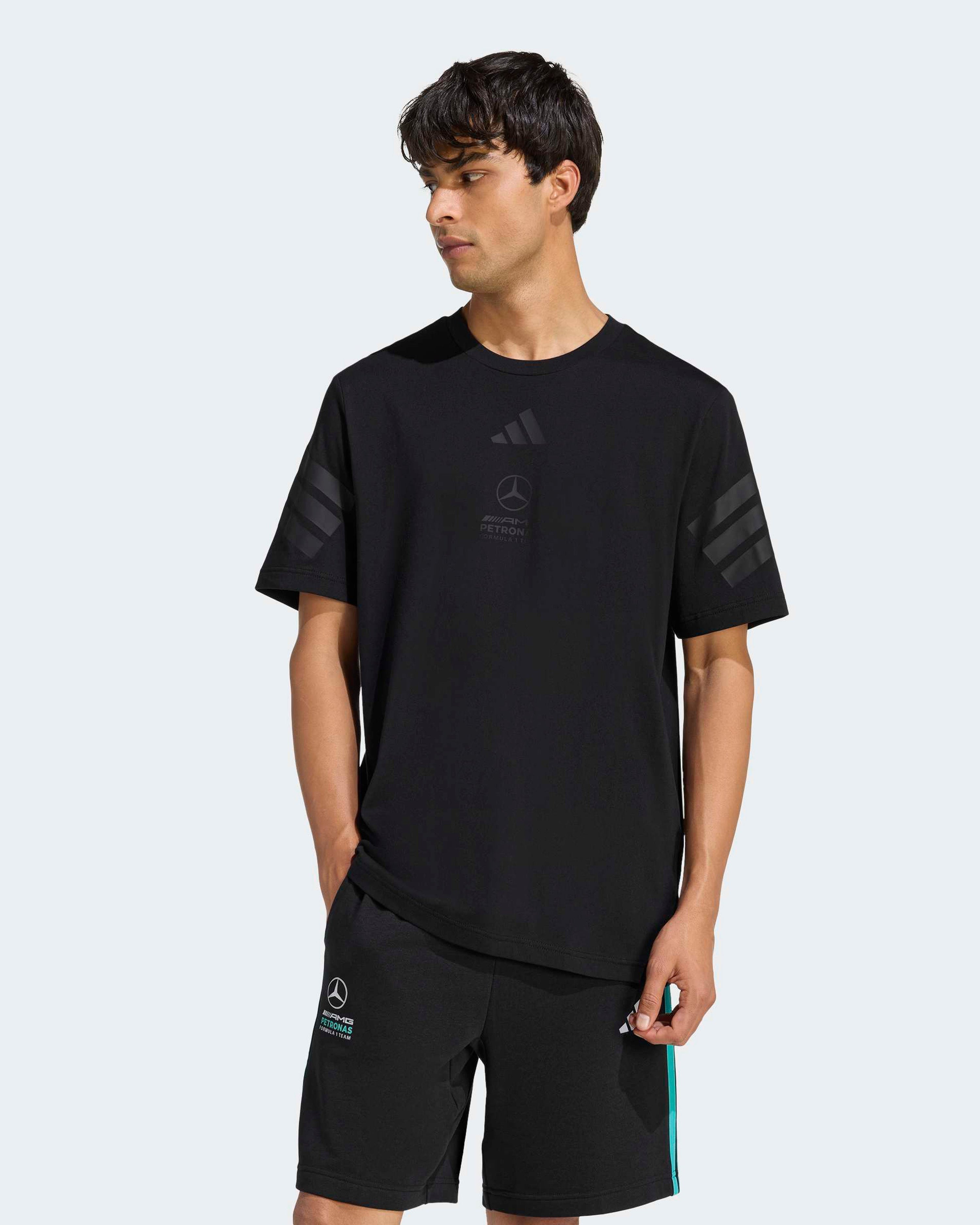 Mens Night T-shirt Black — primary product view showing Mercedes-AMG PETRONAS F1 styling and product details | Dash Racegear