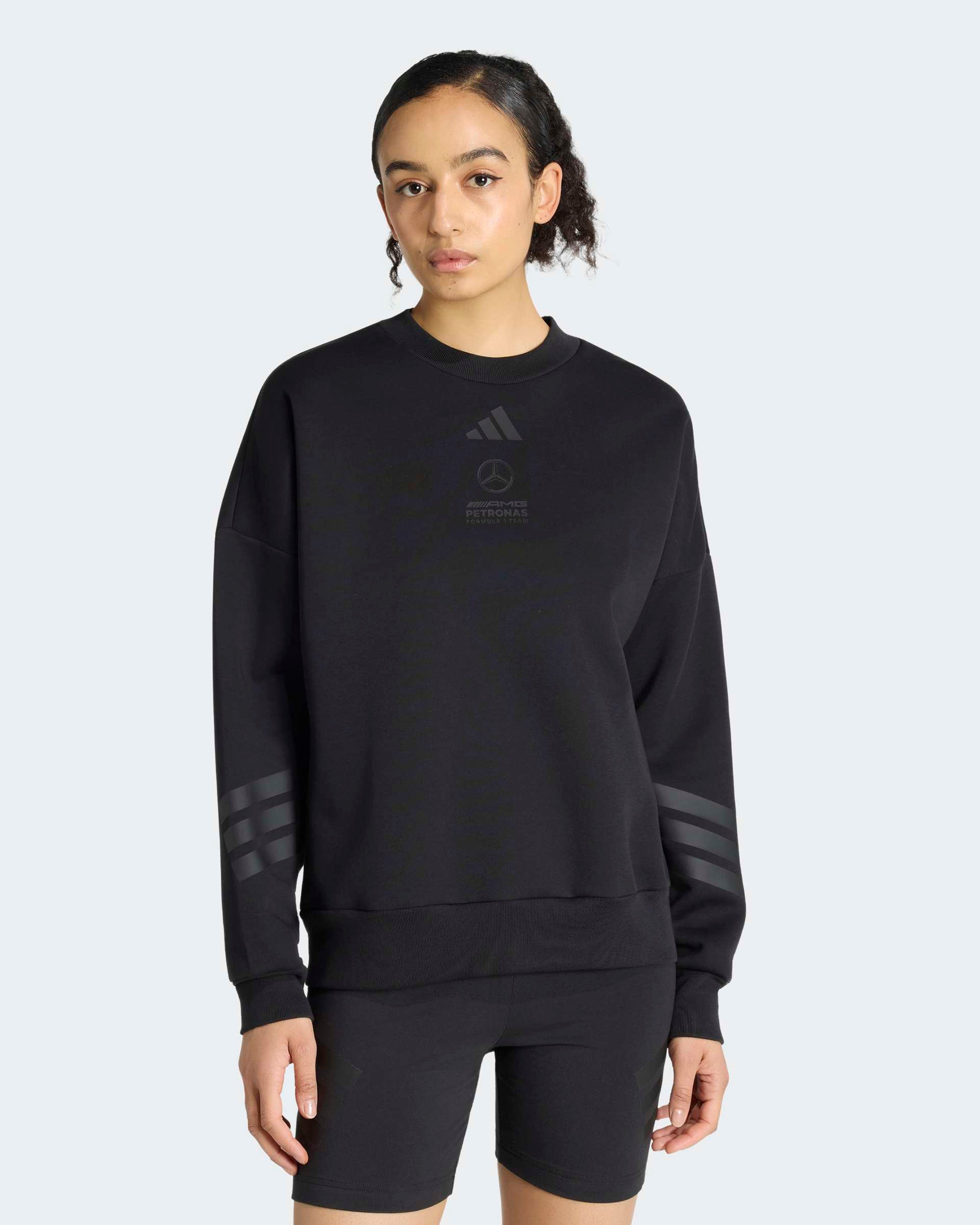 Womens Night Sweat Top Black — primary product view showing Mercedes-AMG PETRONAS F1 styling and product details | Dash Racegear