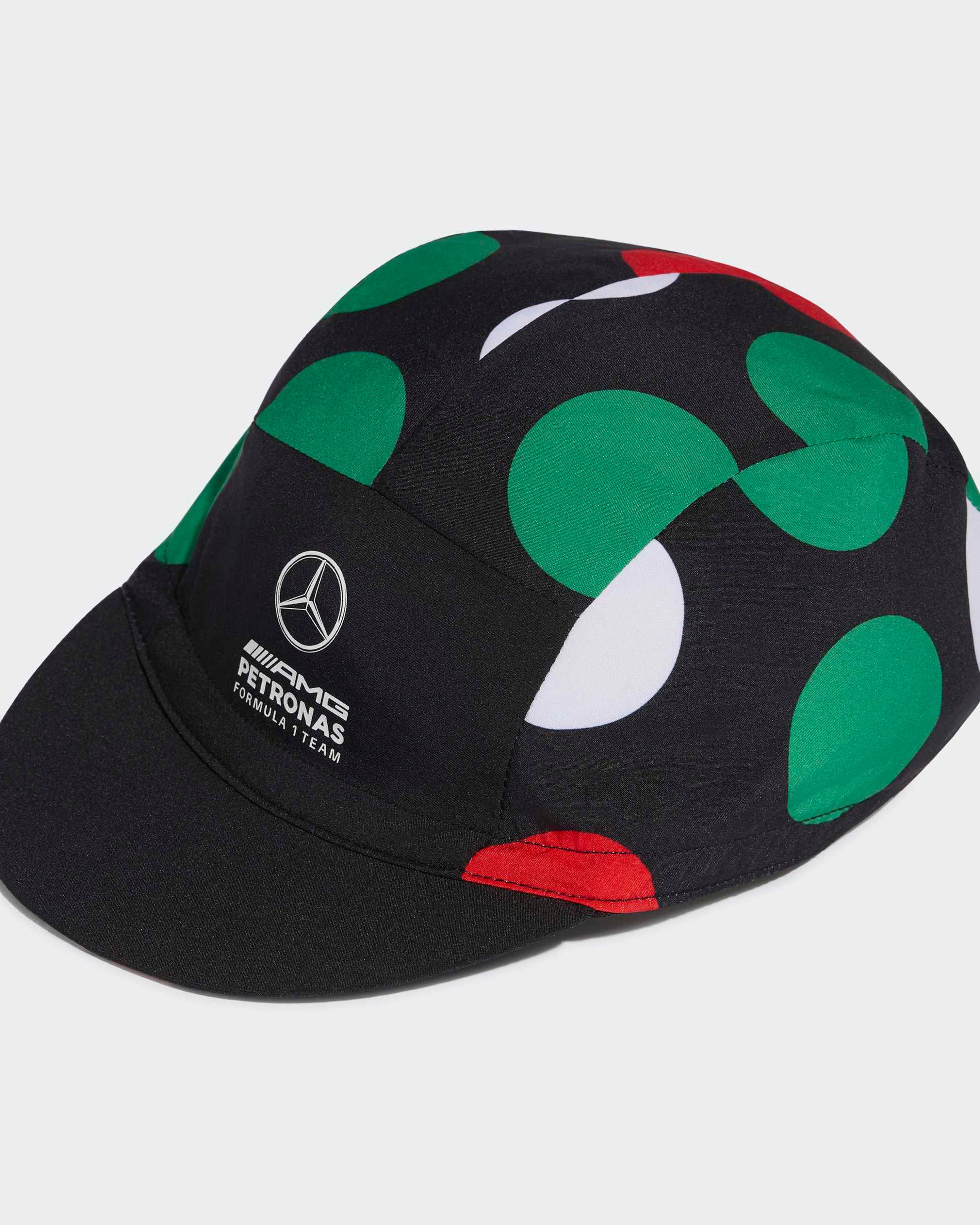 Giro Di Mercedes Cycling Cap Black — close-up design detail showing Mercedes-AMG PETRONAS F1 styling and product details | Dash Racegear