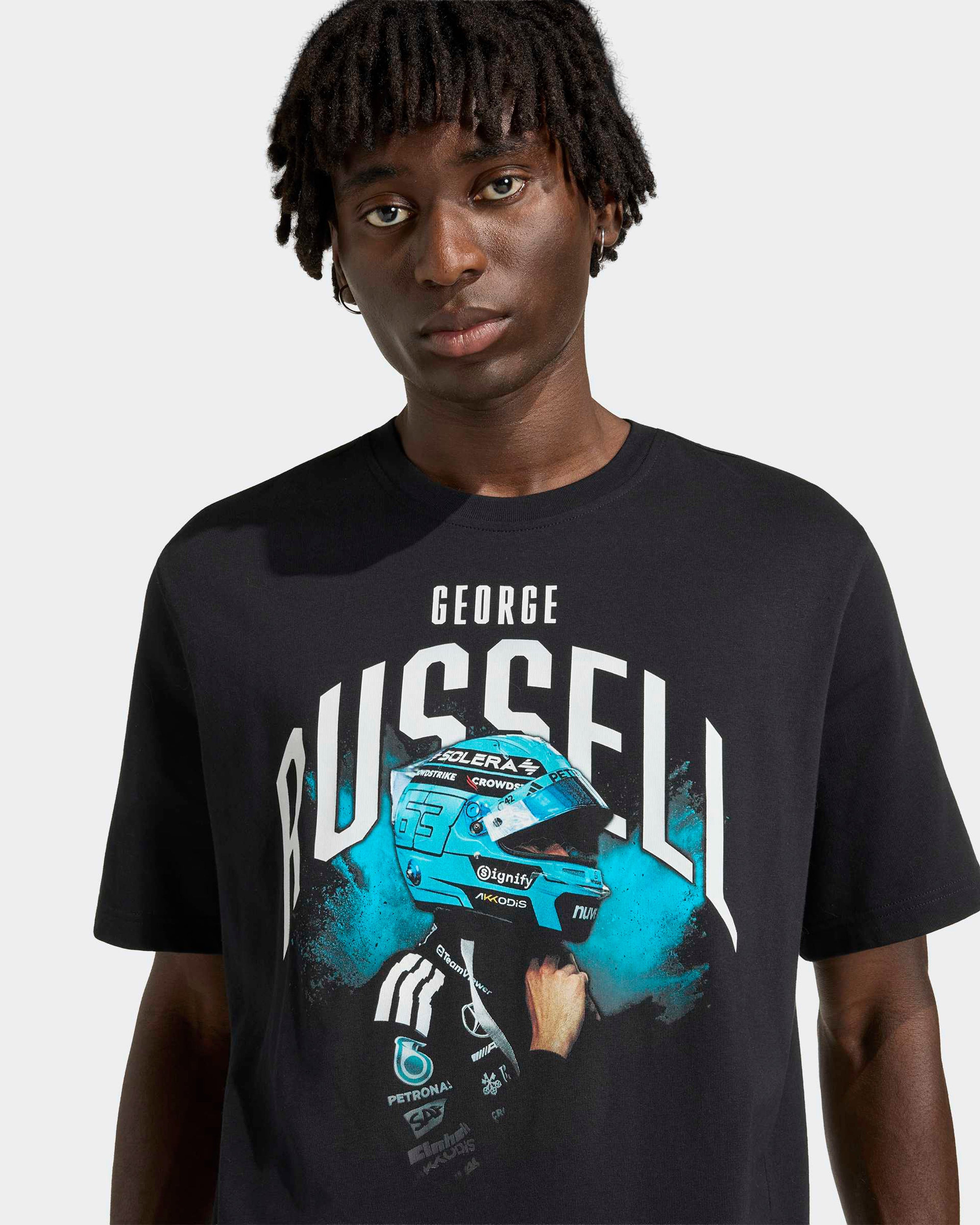 Mens George Russell Graphic T-shirt Black — additional product detail showing Mercedes-AMG PETRONAS F1 styling and product details | Dash Racegear