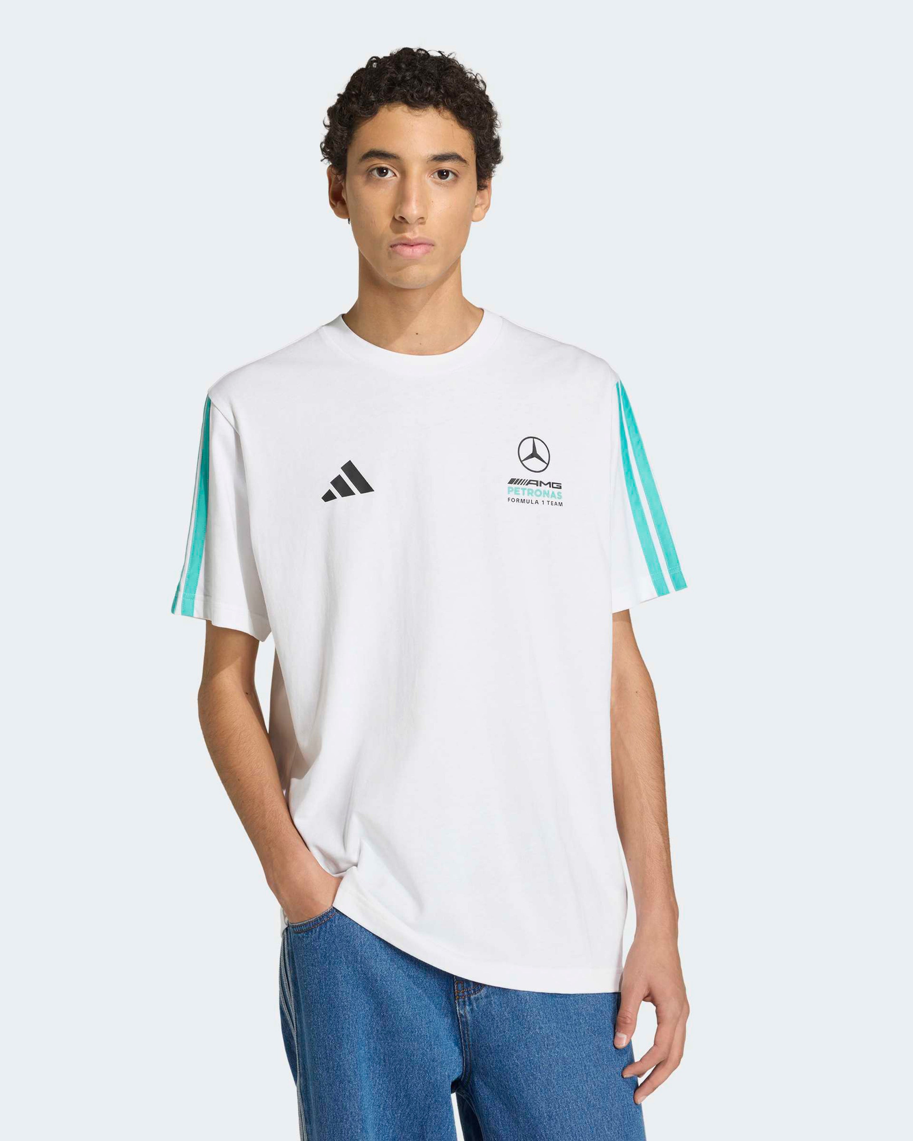 Mens DNA T-shirt White — primary product view showing Mercedes-AMG PETRONAS F1 styling and product details | Dash Racegear