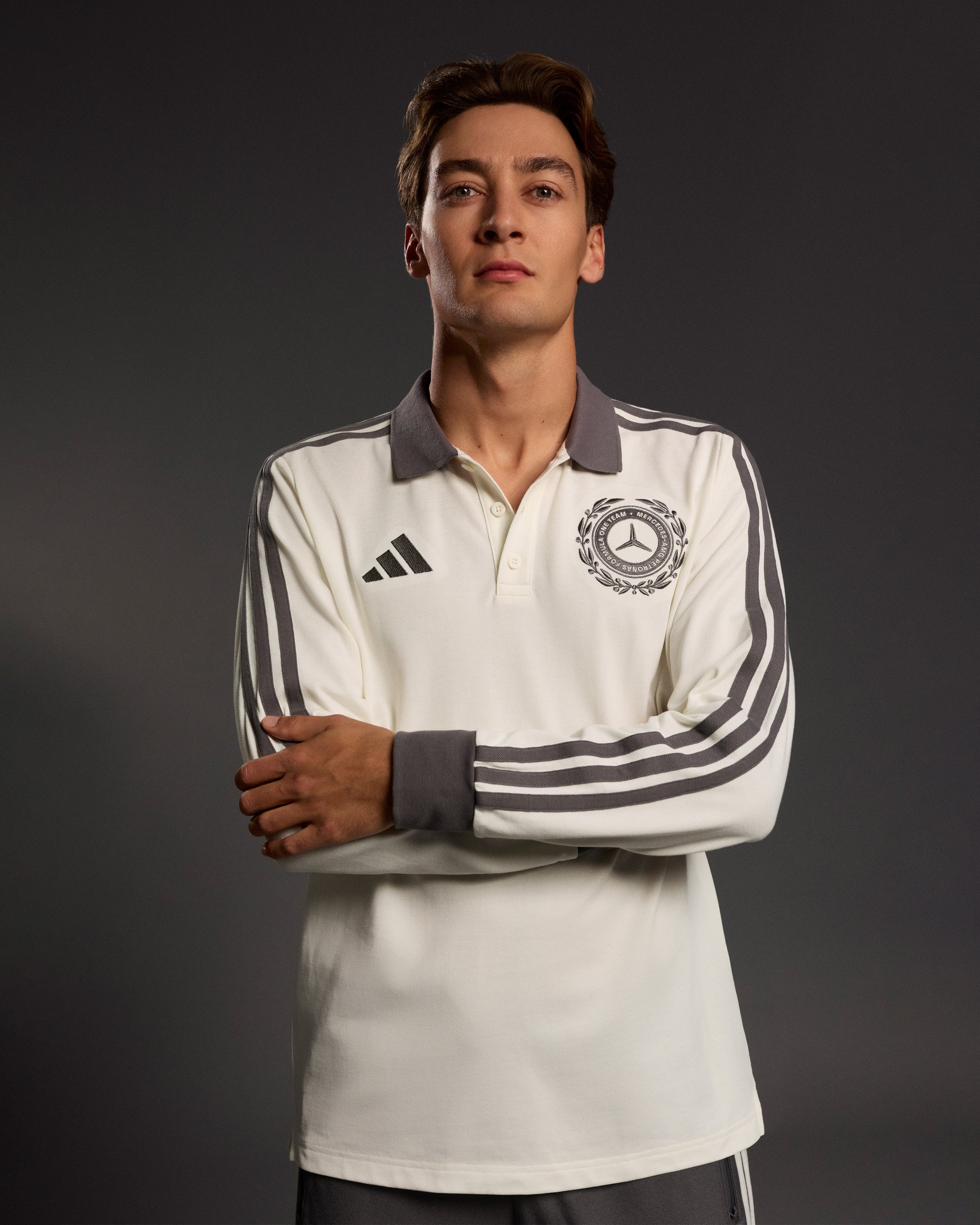 Mens Silver Arrows Icon Polo Off White — primary product view showing Mercedes-AMG PETRONAS F1 styling and product details | Dash Racegear