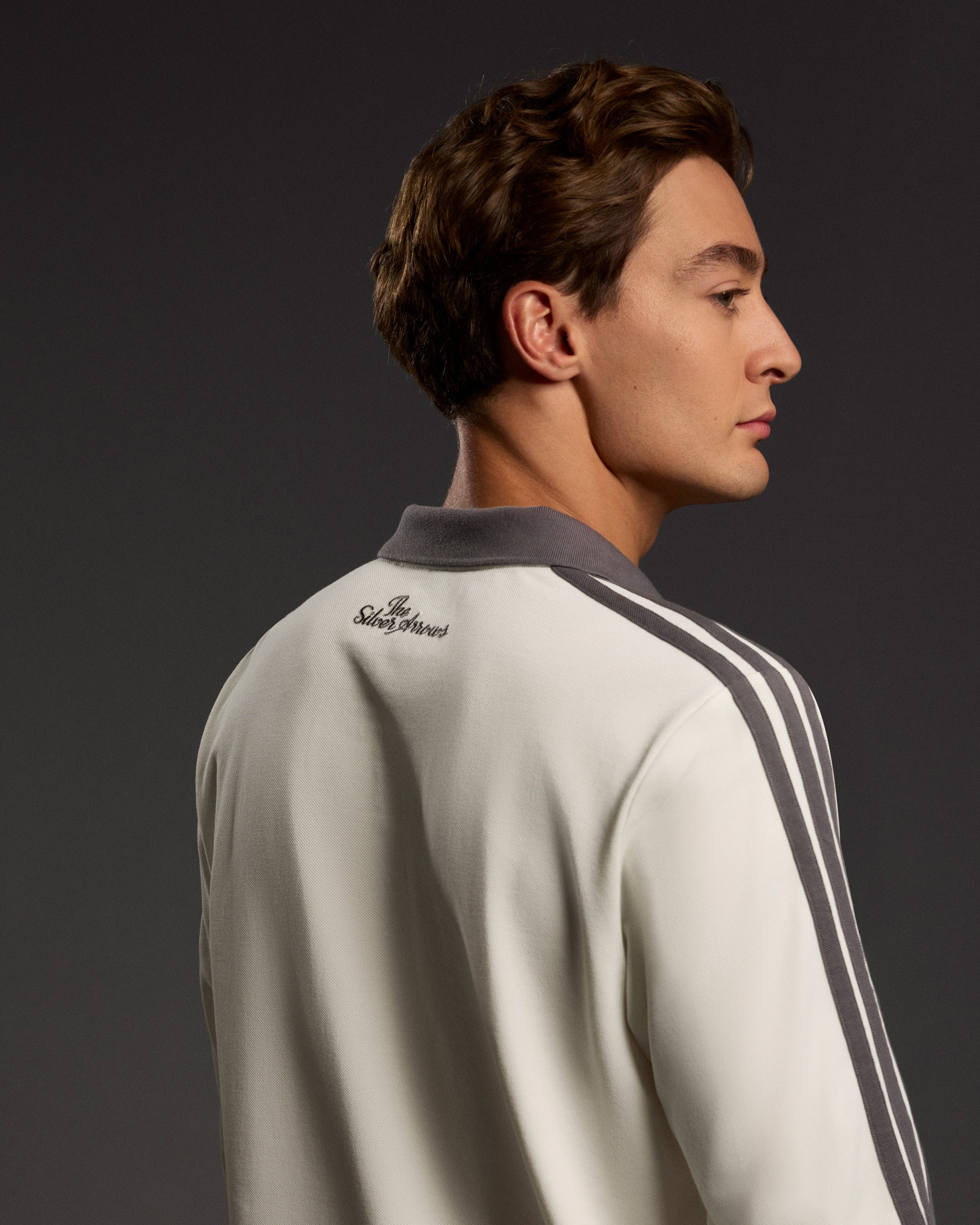 Mens Silver Arrows Icon Polo Off White — alternate product angle showing Mercedes-AMG PETRONAS F1 styling and product details | Dash Racegear