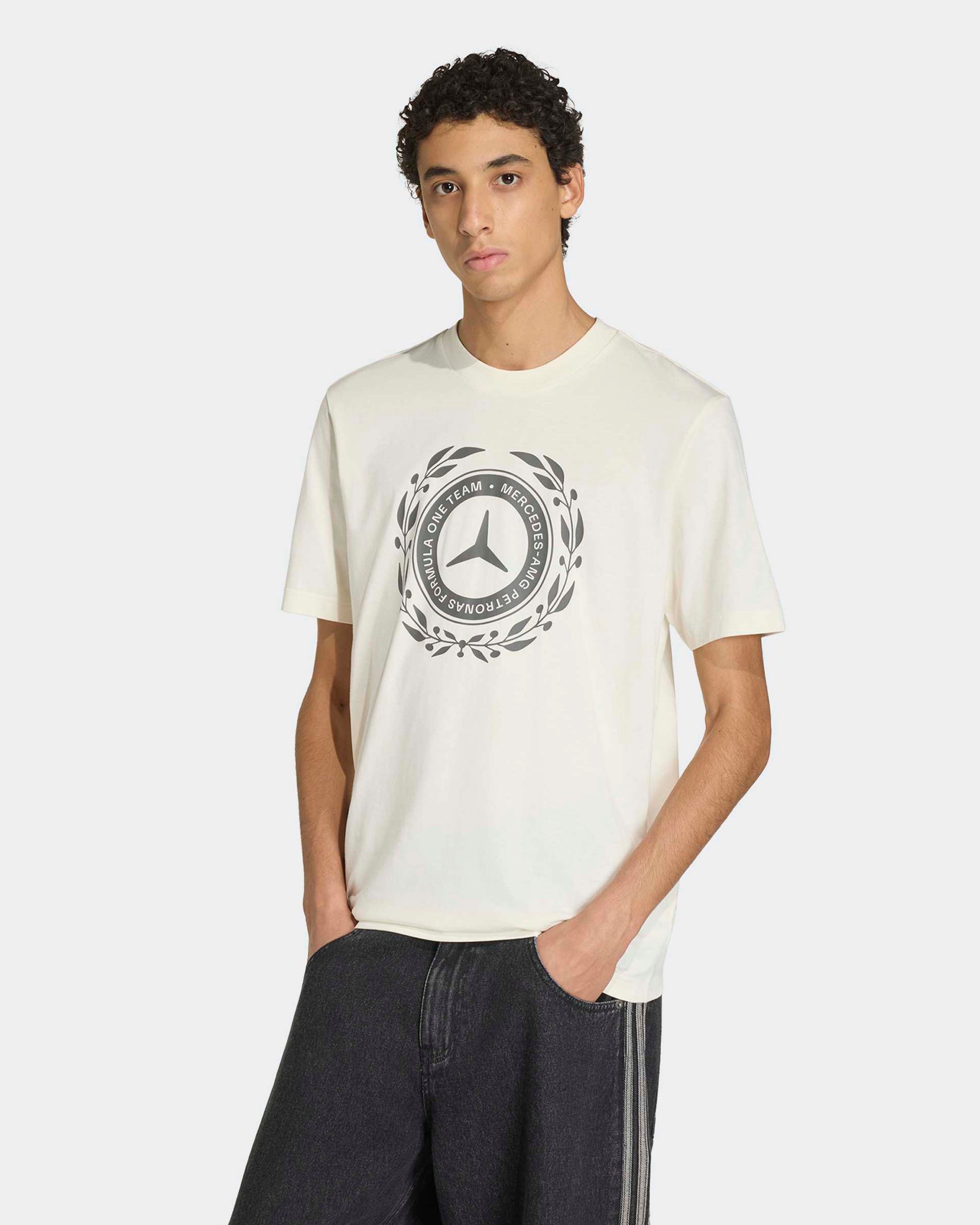 Mens Silver Arrows Heritage Logo T-shirt Off White — primary product view showing Mercedes-AMG PETRONAS F1 styling and product details | Dash Racegear