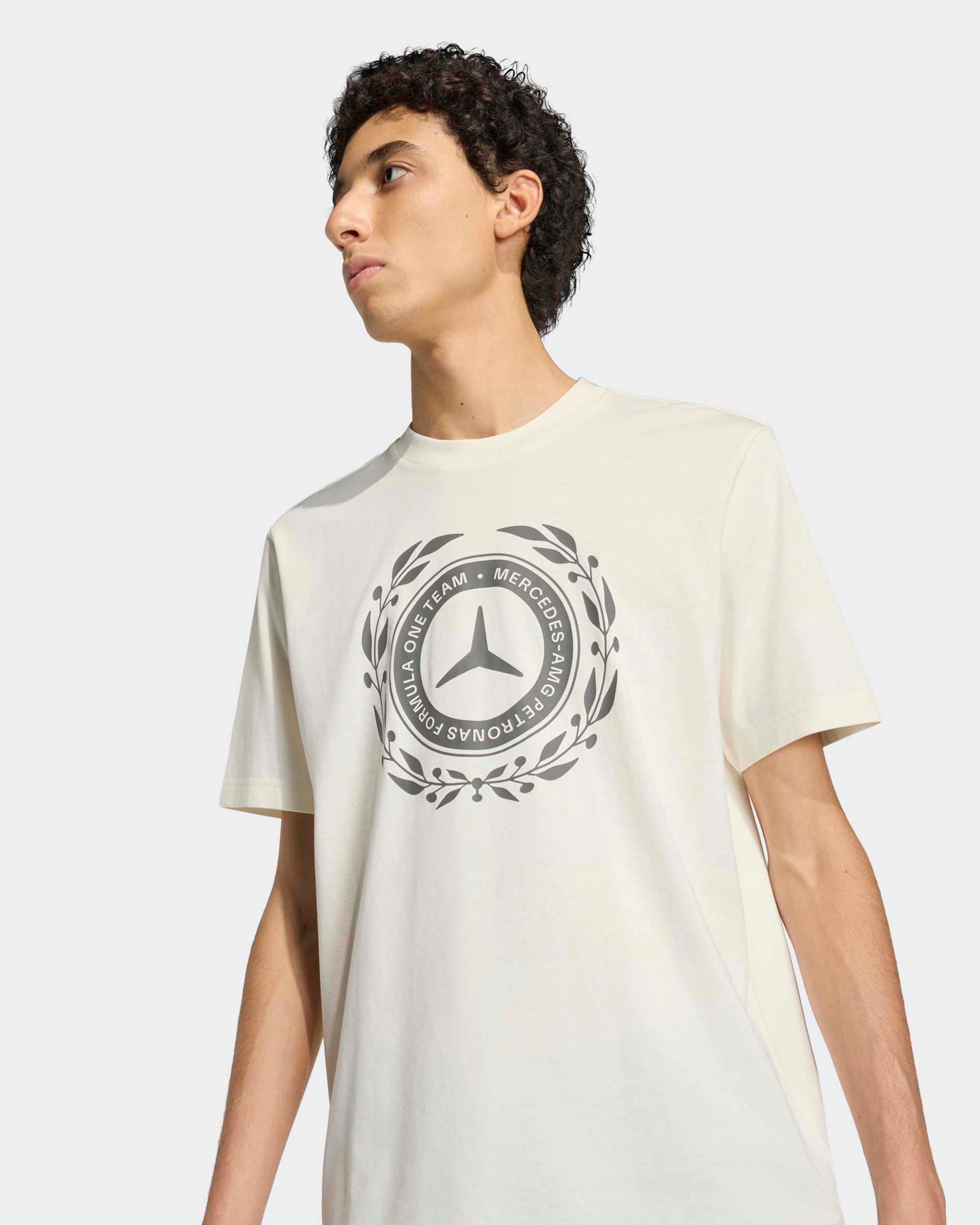 Mens Silver Arrows Heritage Logo T-shirt Off White — additional product detail showing Mercedes-AMG PETRONAS F1 styling and product details | Dash Racegear