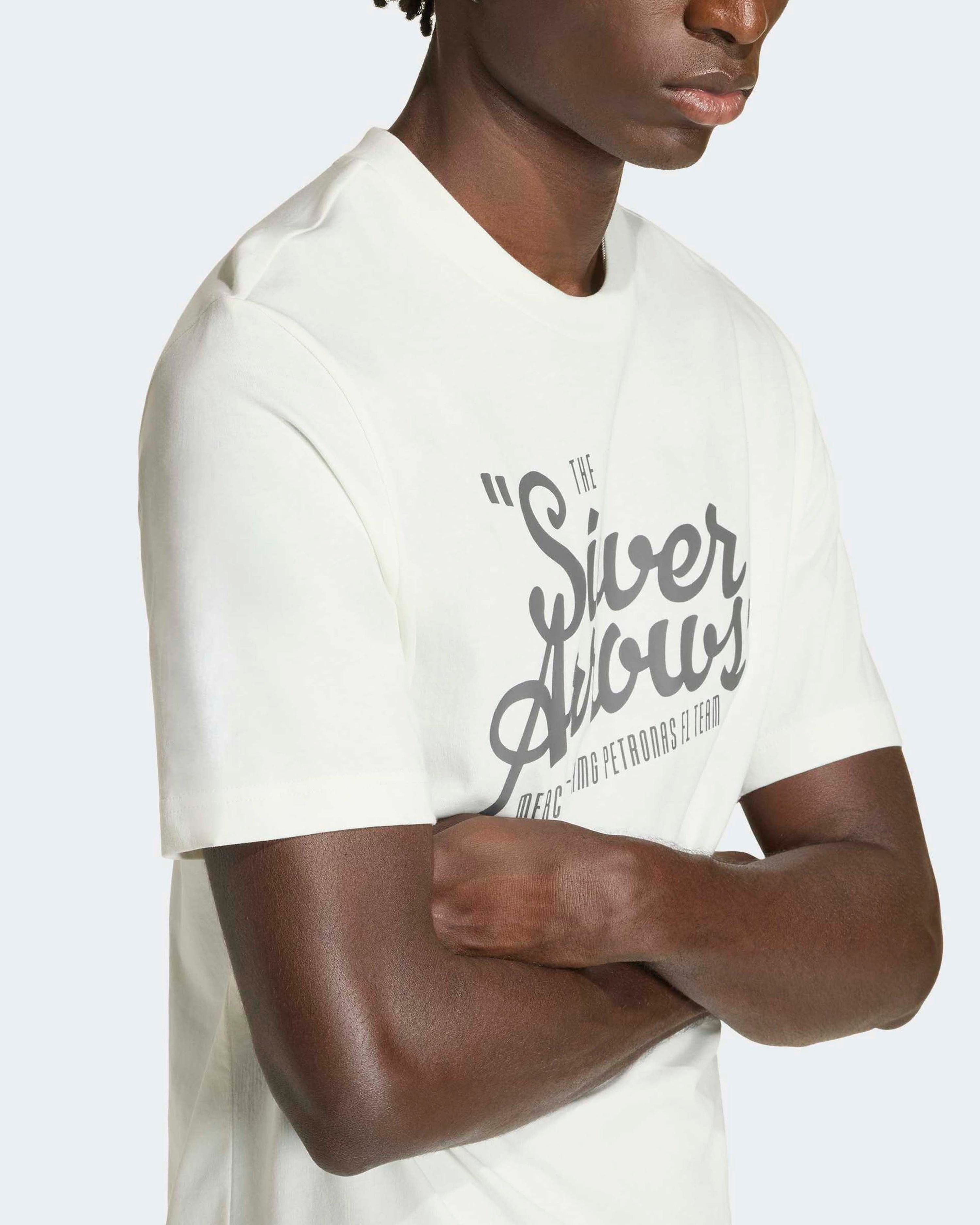Mens Silver Arrows Heritage T-shirt Off White — additional product detail showing Mercedes-AMG PETRONAS F1 styling and product details | Dash Racegear