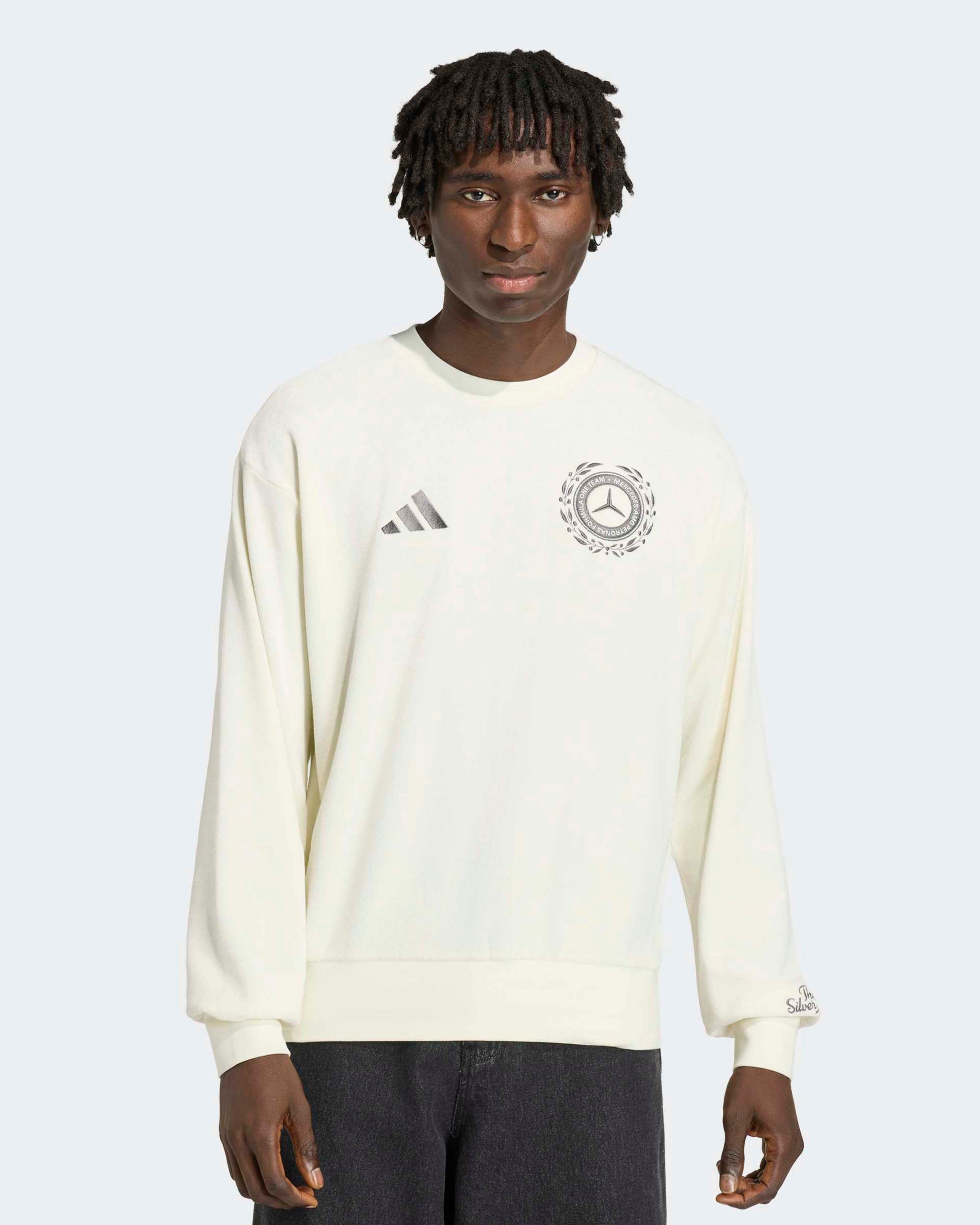 Mens Silver Arrows Heritage Sweatshirt Off White — primary product view showing Mercedes-AMG PETRONAS F1 styling and product details | Dash Racegear
