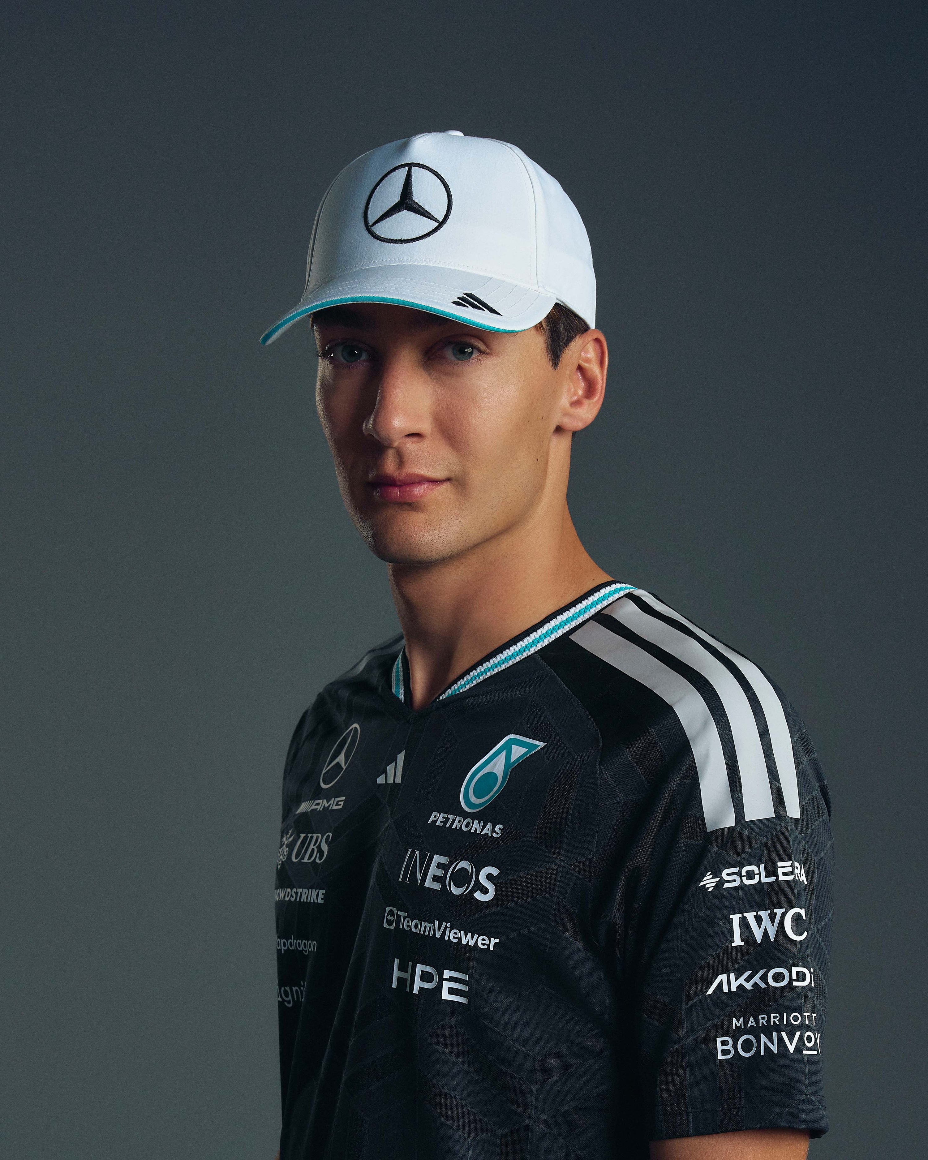 2026 Team Driver Cap White — primary product view showing Mercedes-AMG PETRONAS F1 styling and product details | Dash Racegear