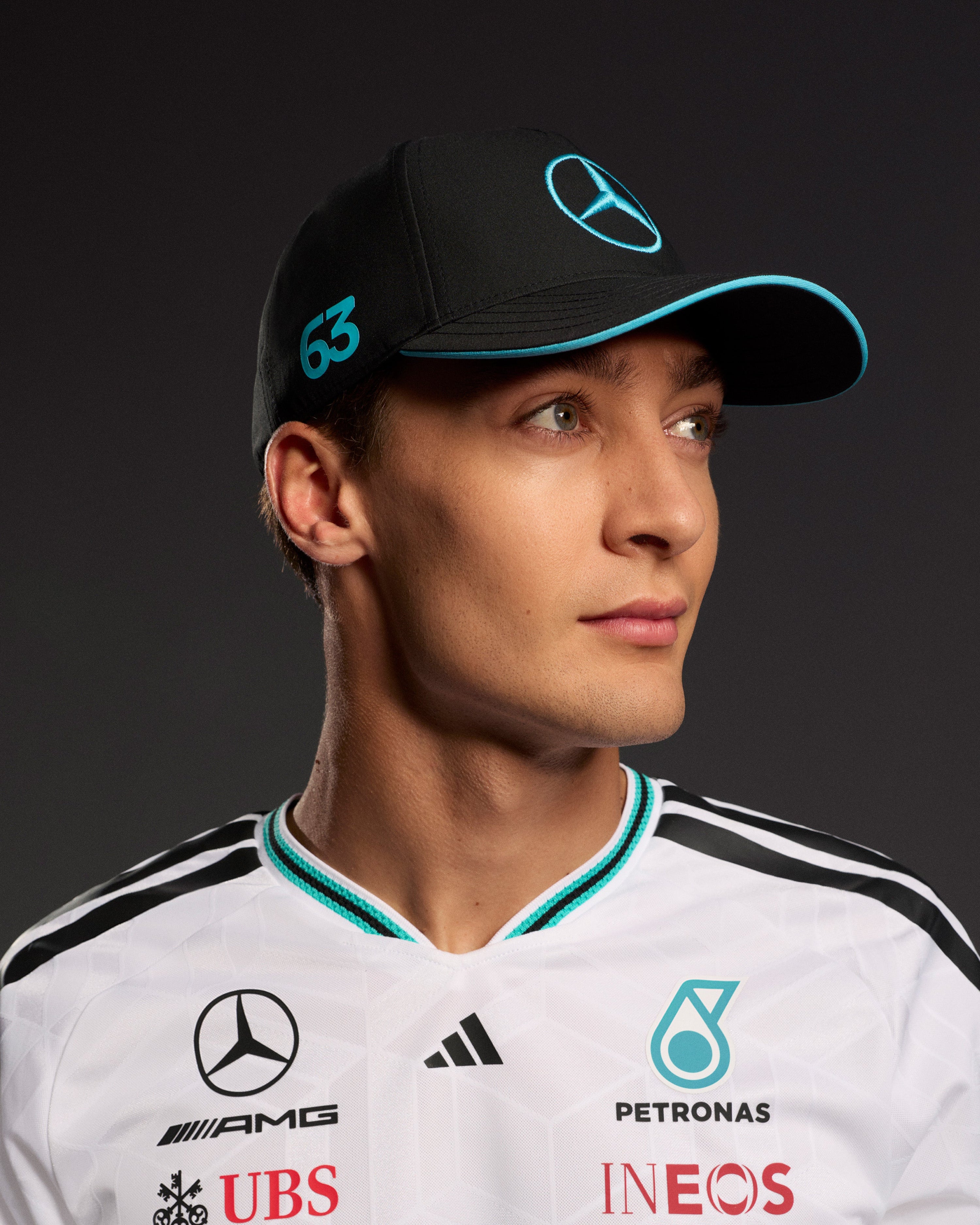 2026 George Russell Cap Black — alternate product angle showing Mercedes-AMG PETRONAS F1 styling and product details | Dash Racegear