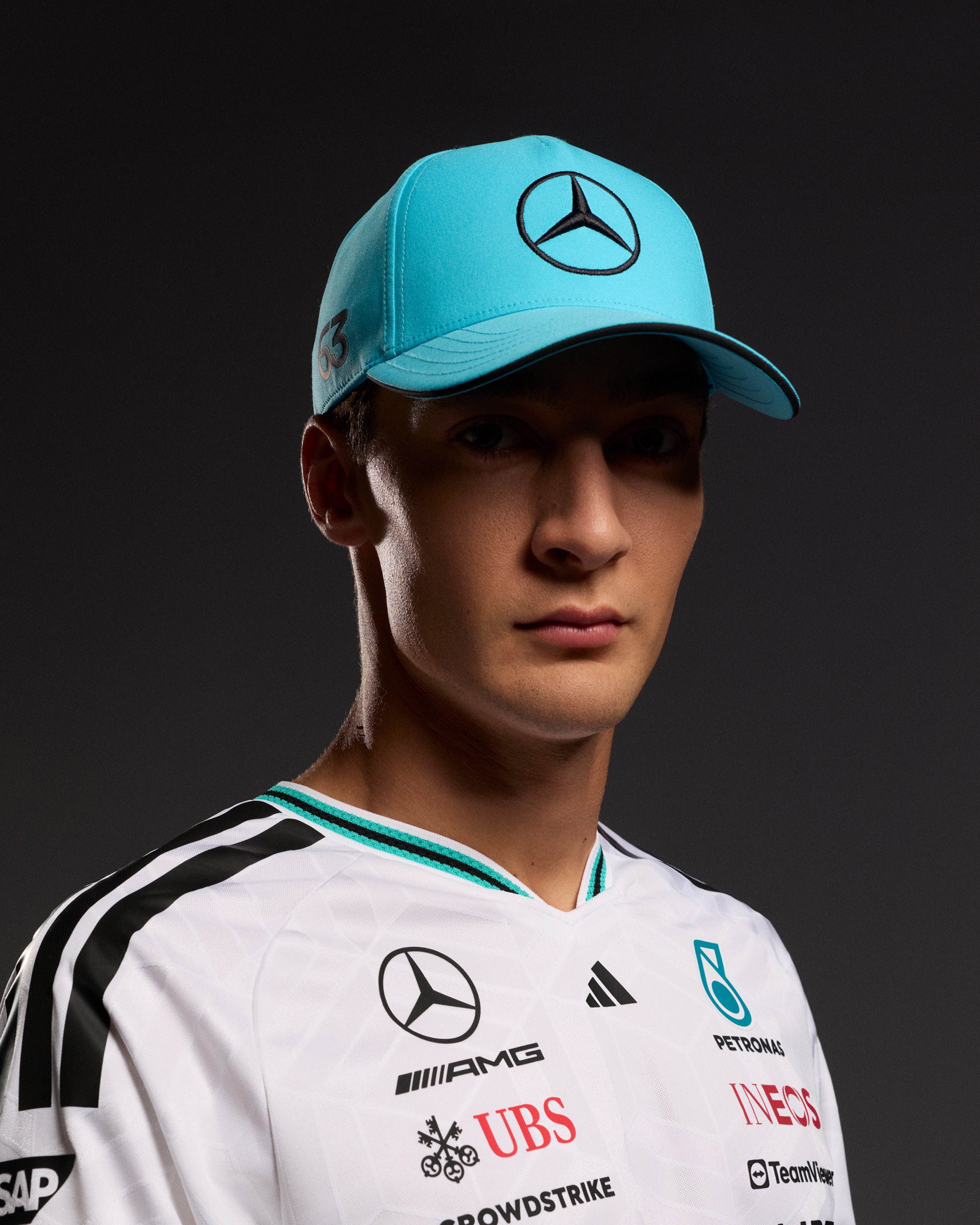 2026 George Russell Cap Blue — alternate product angle showing Mercedes-AMG PETRONAS F1 styling and product details | Dash Racegear