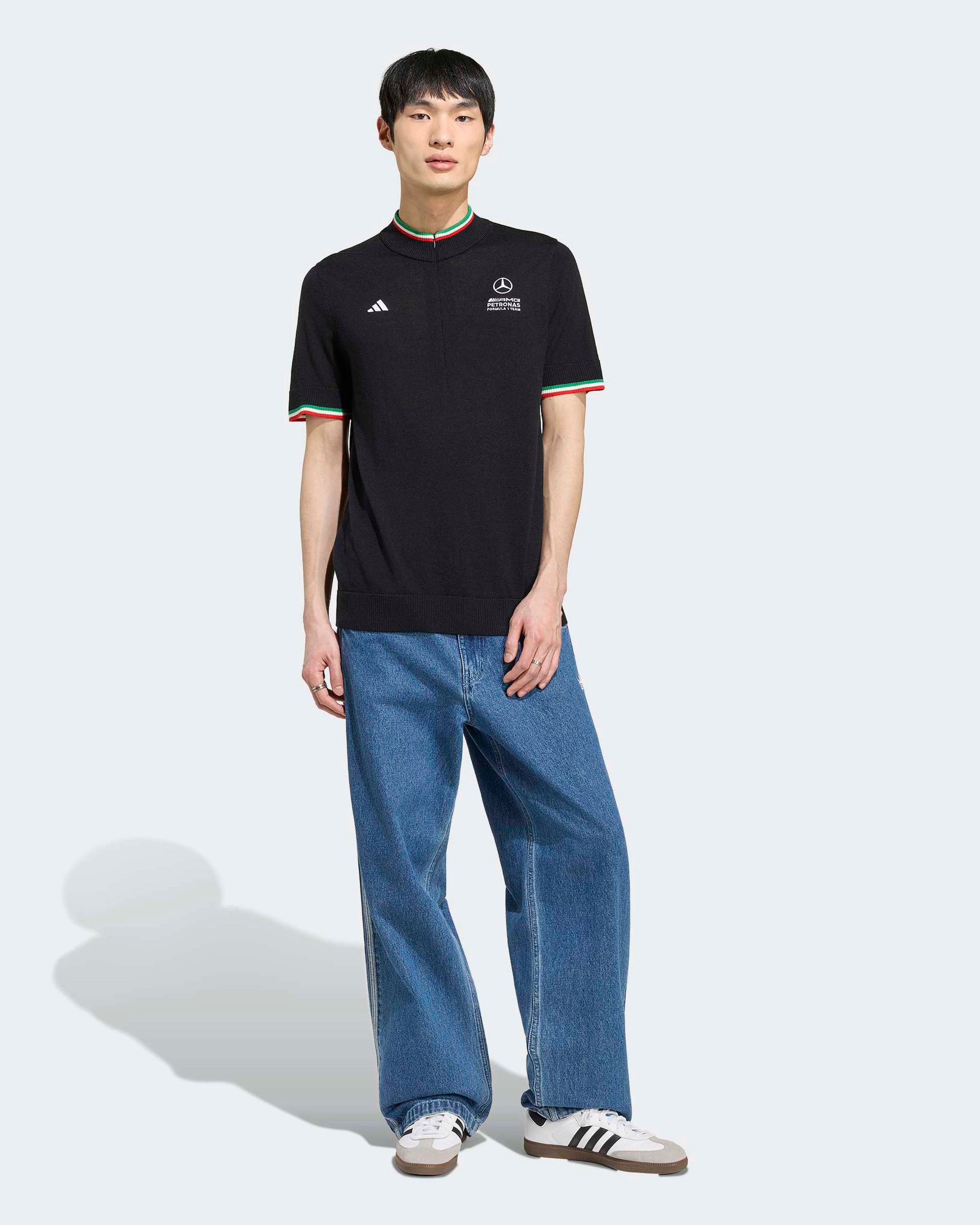 Mens Giro Di Mercedes Merino Top Team Black — close-up design detail showing Mercedes-AMG PETRONAS F1 styling and product details | Dash Racegear