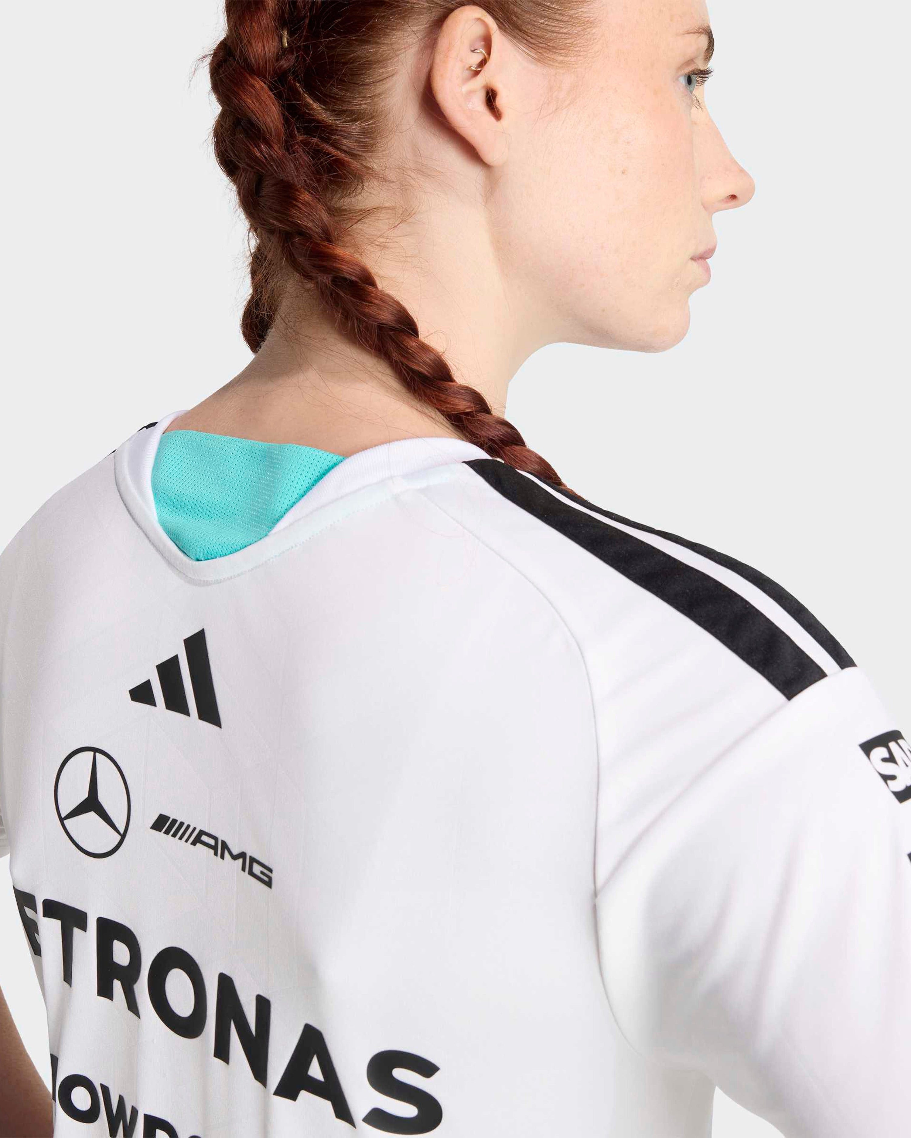 Womens 2026 Team Driver Tee White — additional product detail showing Mercedes-AMG PETRONAS F1 styling and product details | Dash Racegear