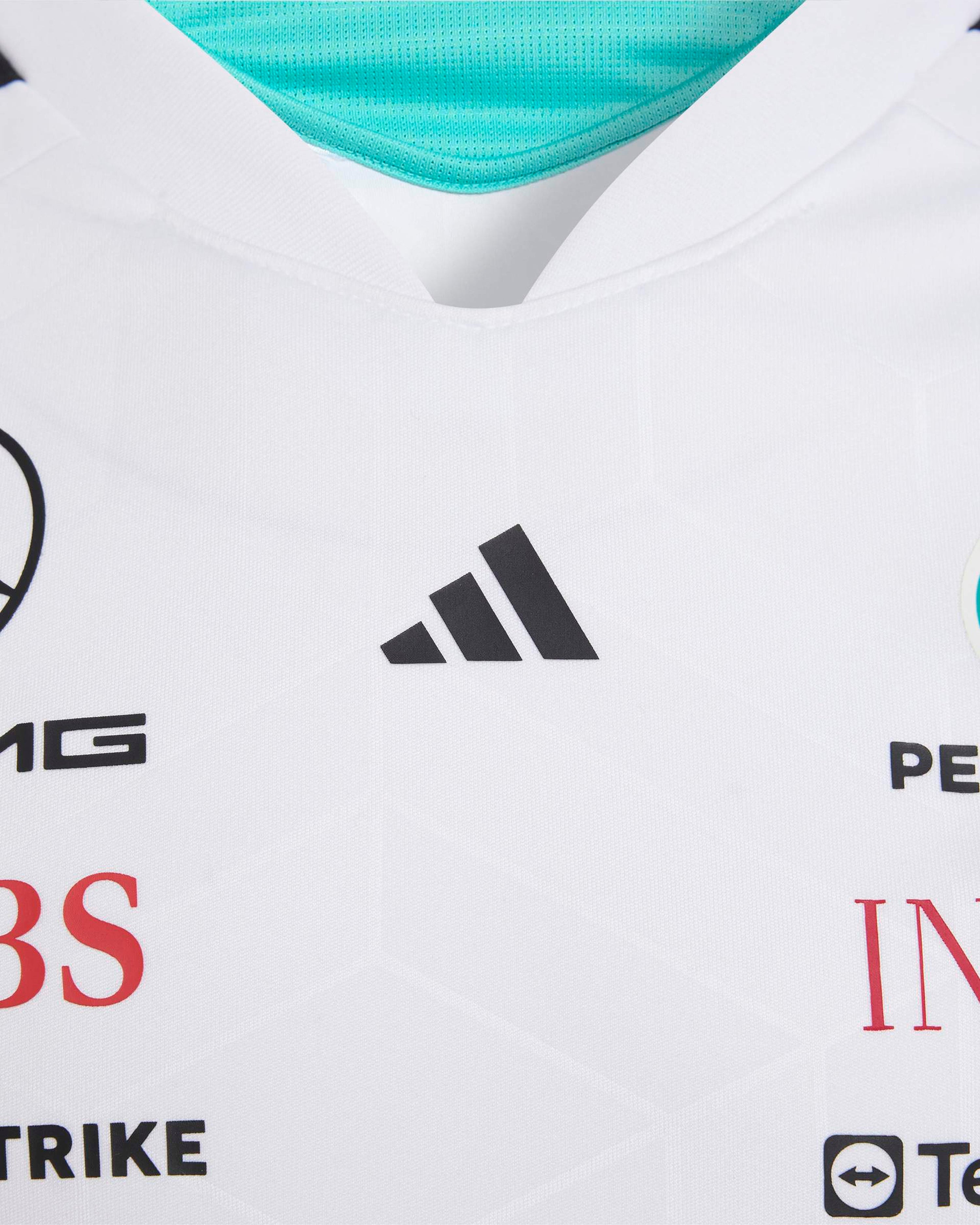 Kids 2026 Team Driver Tee White — close-up design detail showing Mercedes-AMG PETRONAS F1 styling and product details | Dash Racegear
