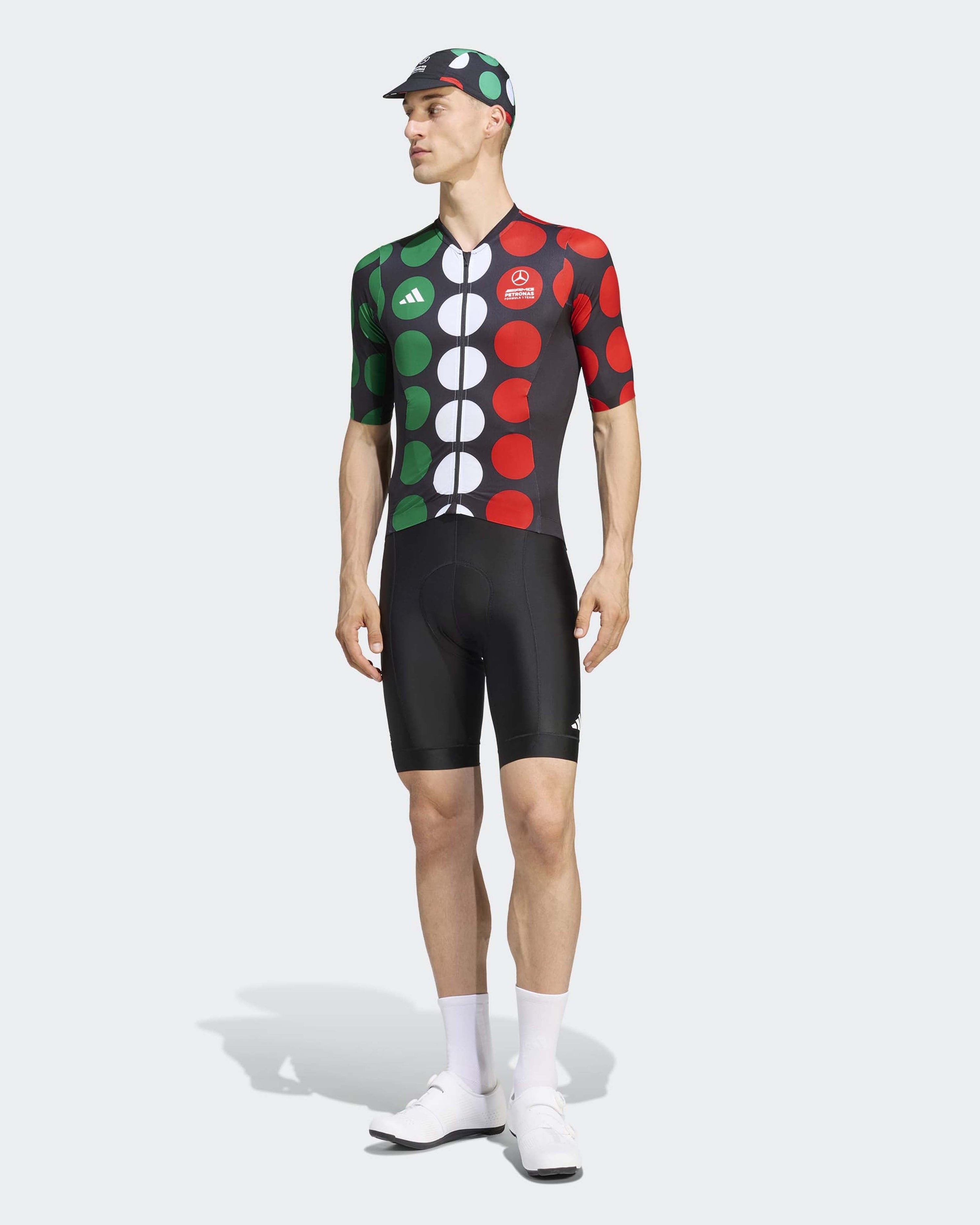 Mens Giro Di Mercedes Cycling Jersey Black — close-up design detail showing Mercedes-AMG PETRONAS F1 styling and product details | Dash Racegear